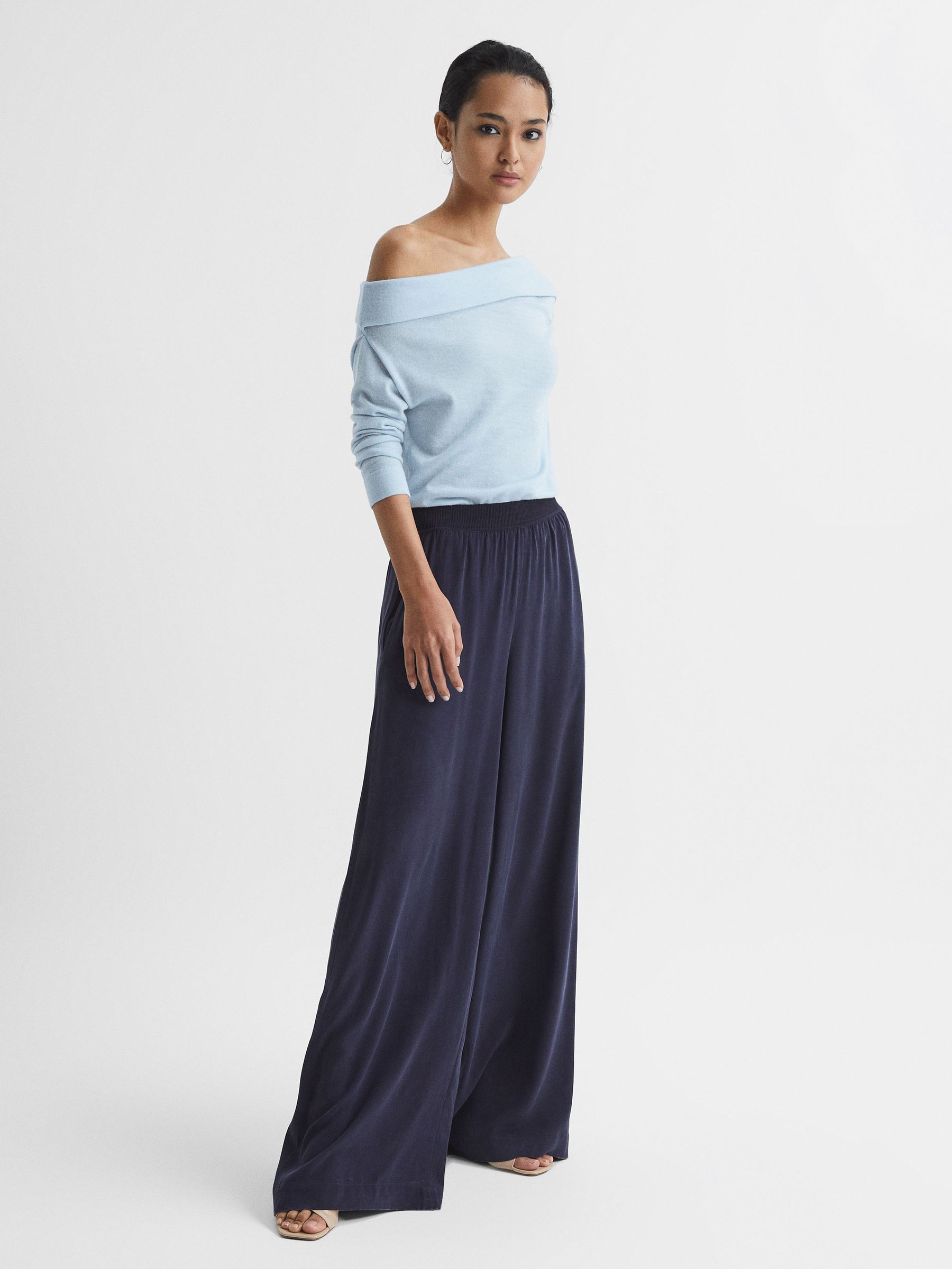 Off Shoulder Wool Top in Blue - Image 8 of 10