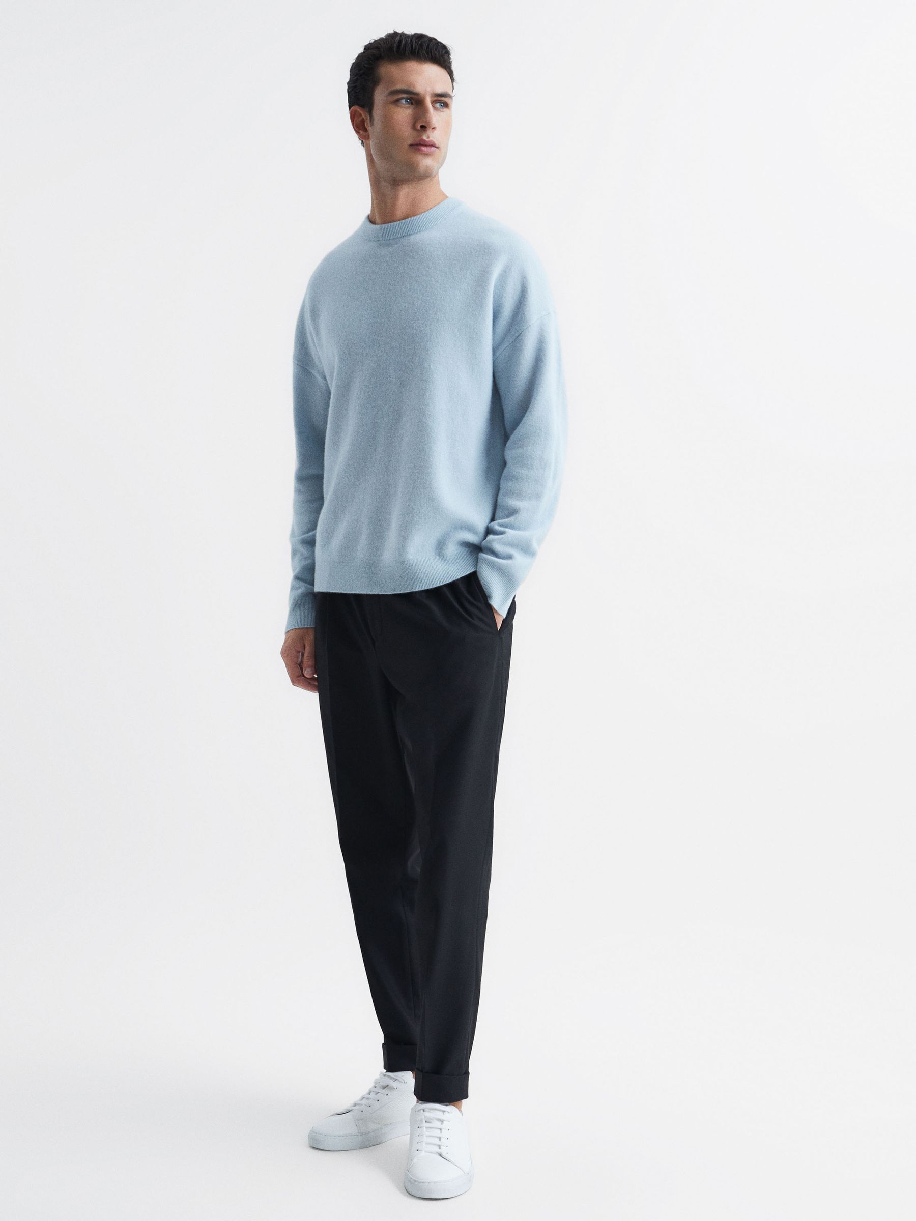 Merino Blend Crew Neck Jumper in Aquamarine - Image 3 of 6