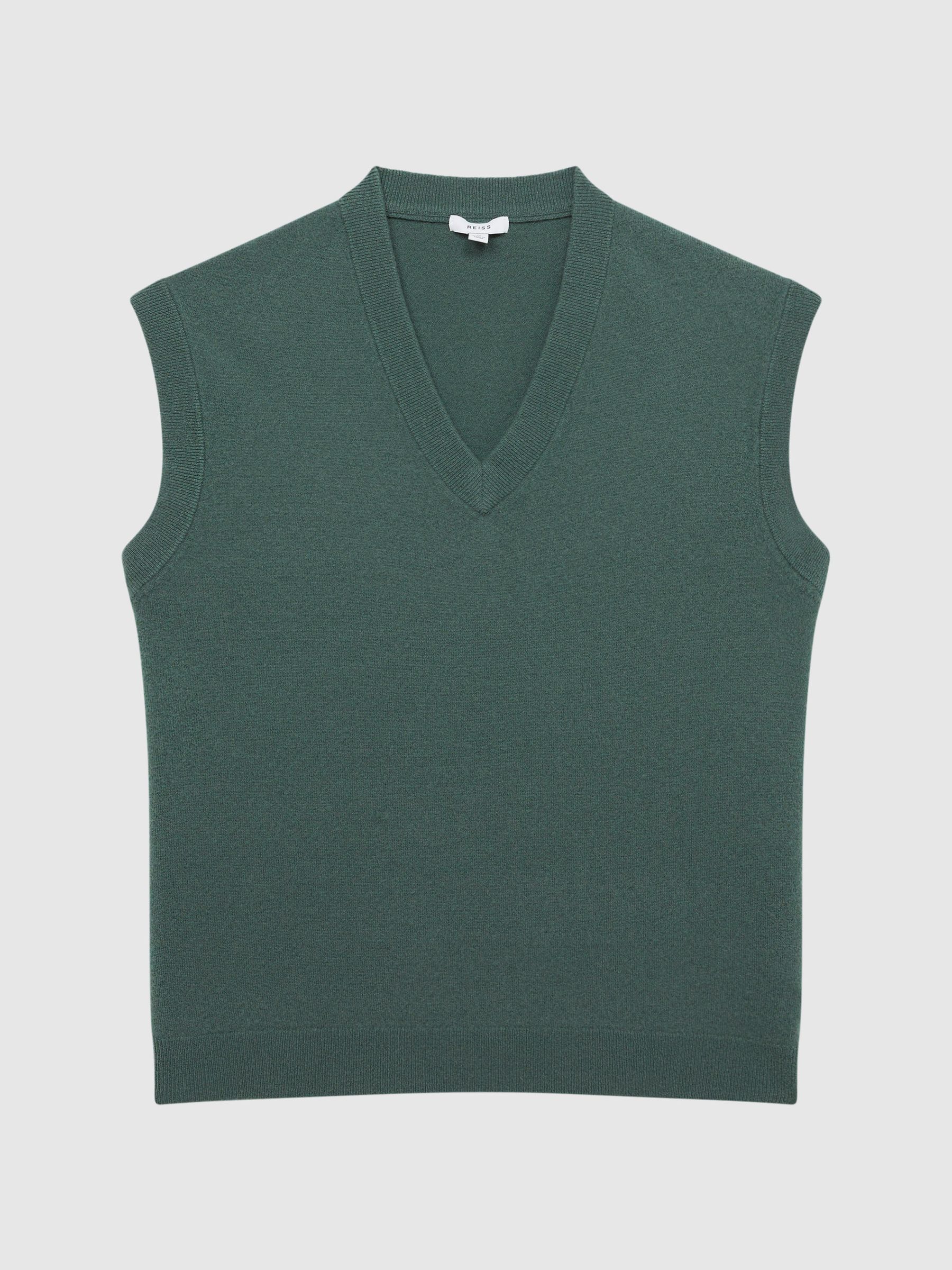Wool Blend Sleeveless Knitted Vest in Pine Green - Image 2 of 7