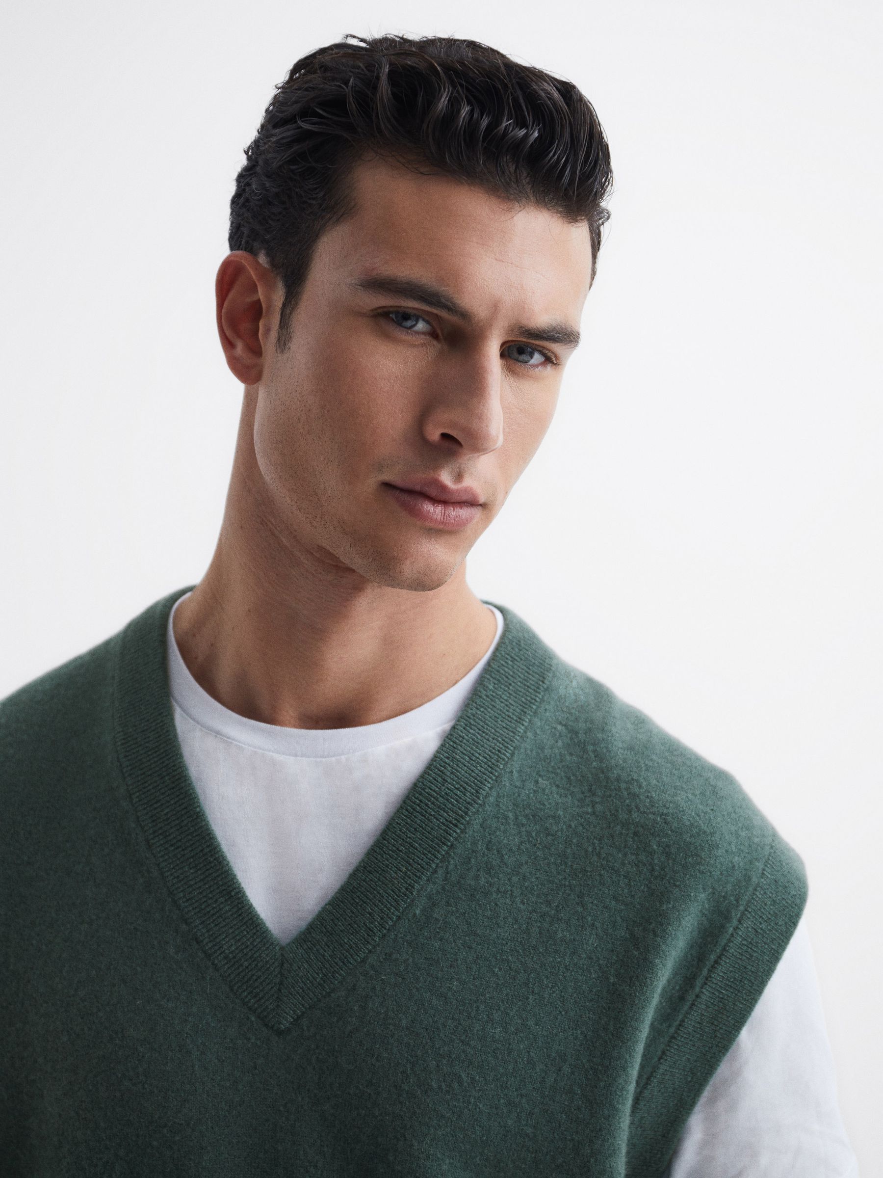 Wool Blend Sleeveless Knitted Vest in Pine Green - Image 4 of 7