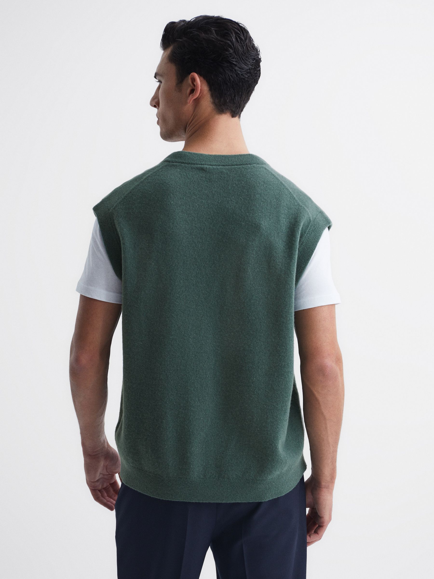 Wool Blend Sleeveless Knitted Vest in Pine Green - Image 5 of 7