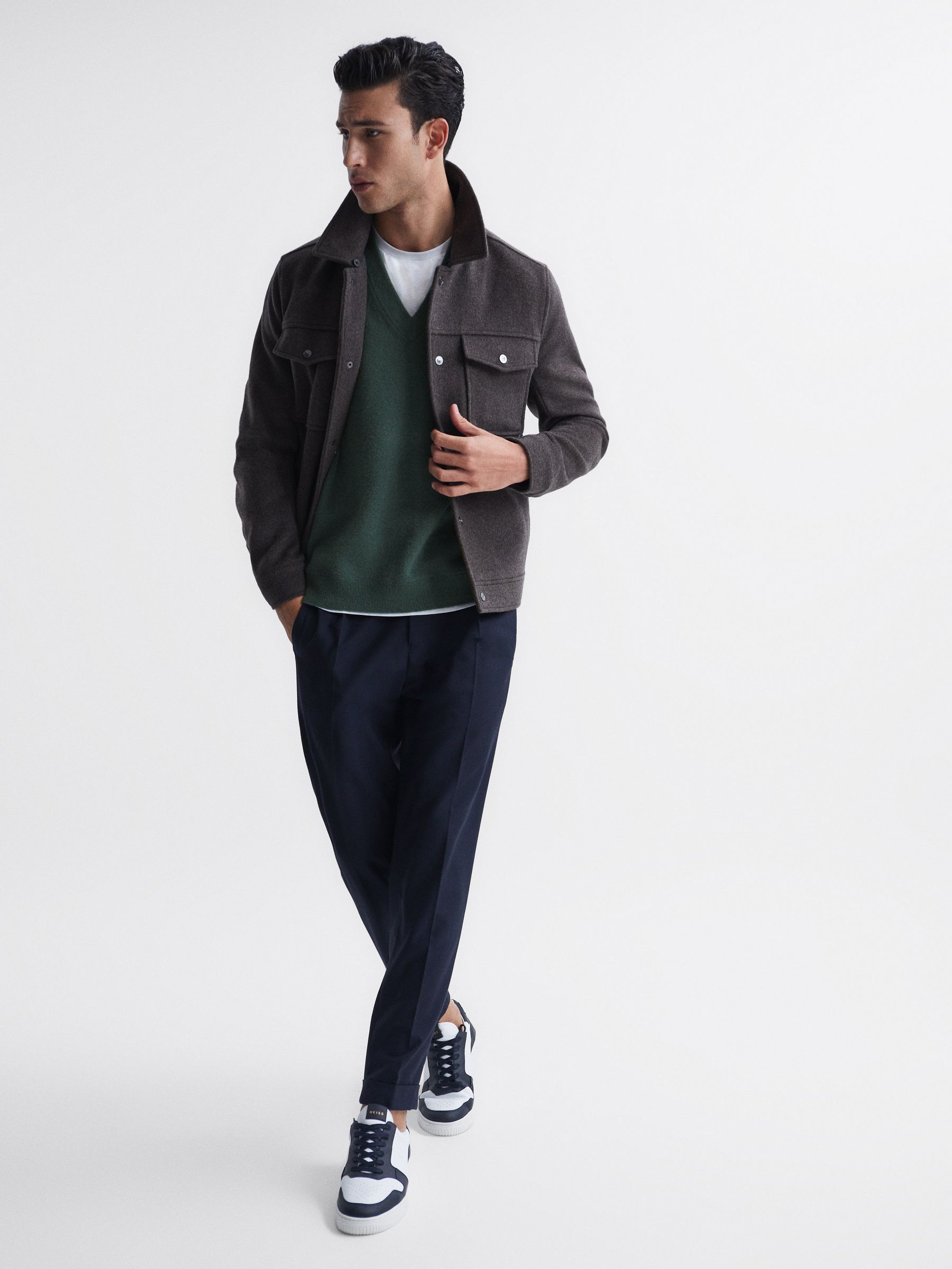 Wool Blend Sleeveless Knitted Vest in Pine Green - Image 6 of 7