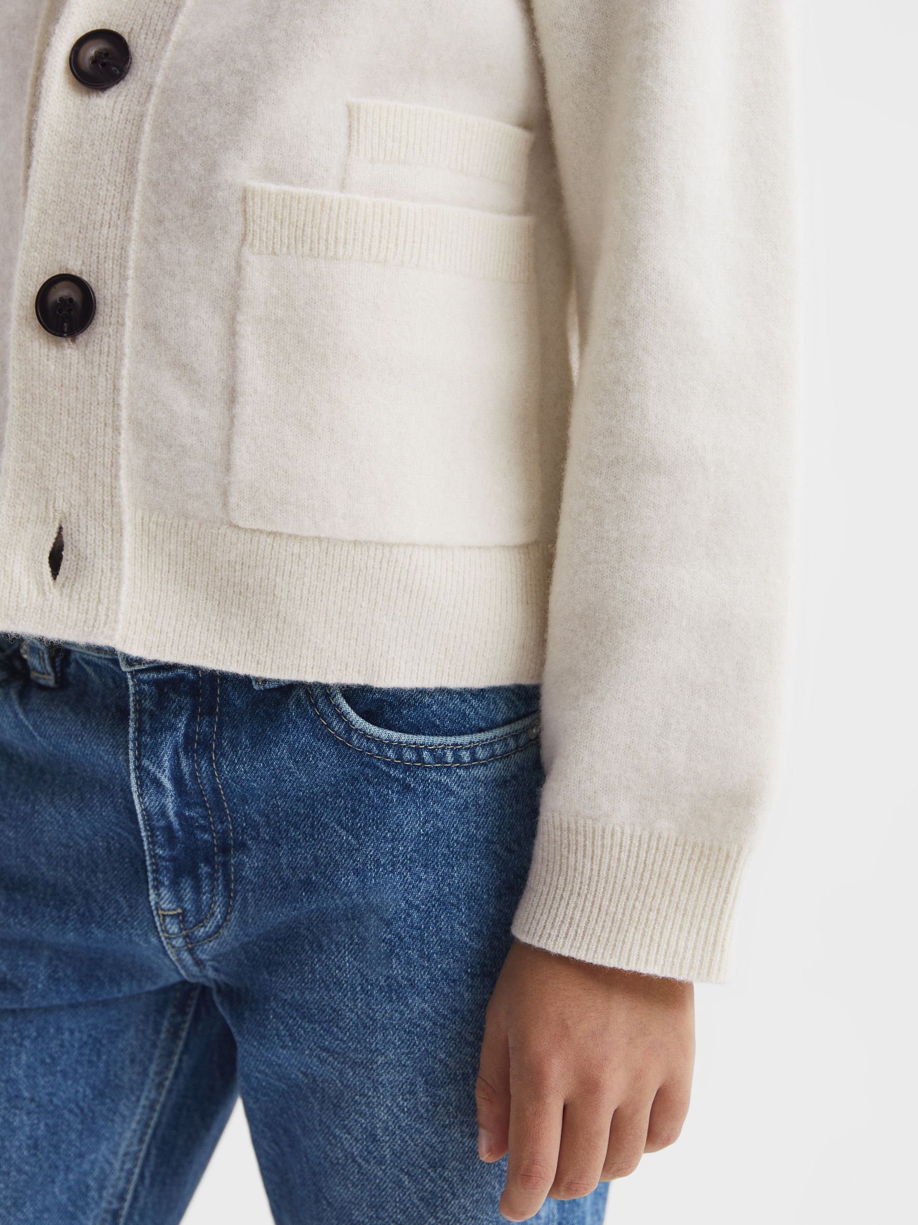 Junior Wool Blend Cardigan in Ecru - Image 4 of 7