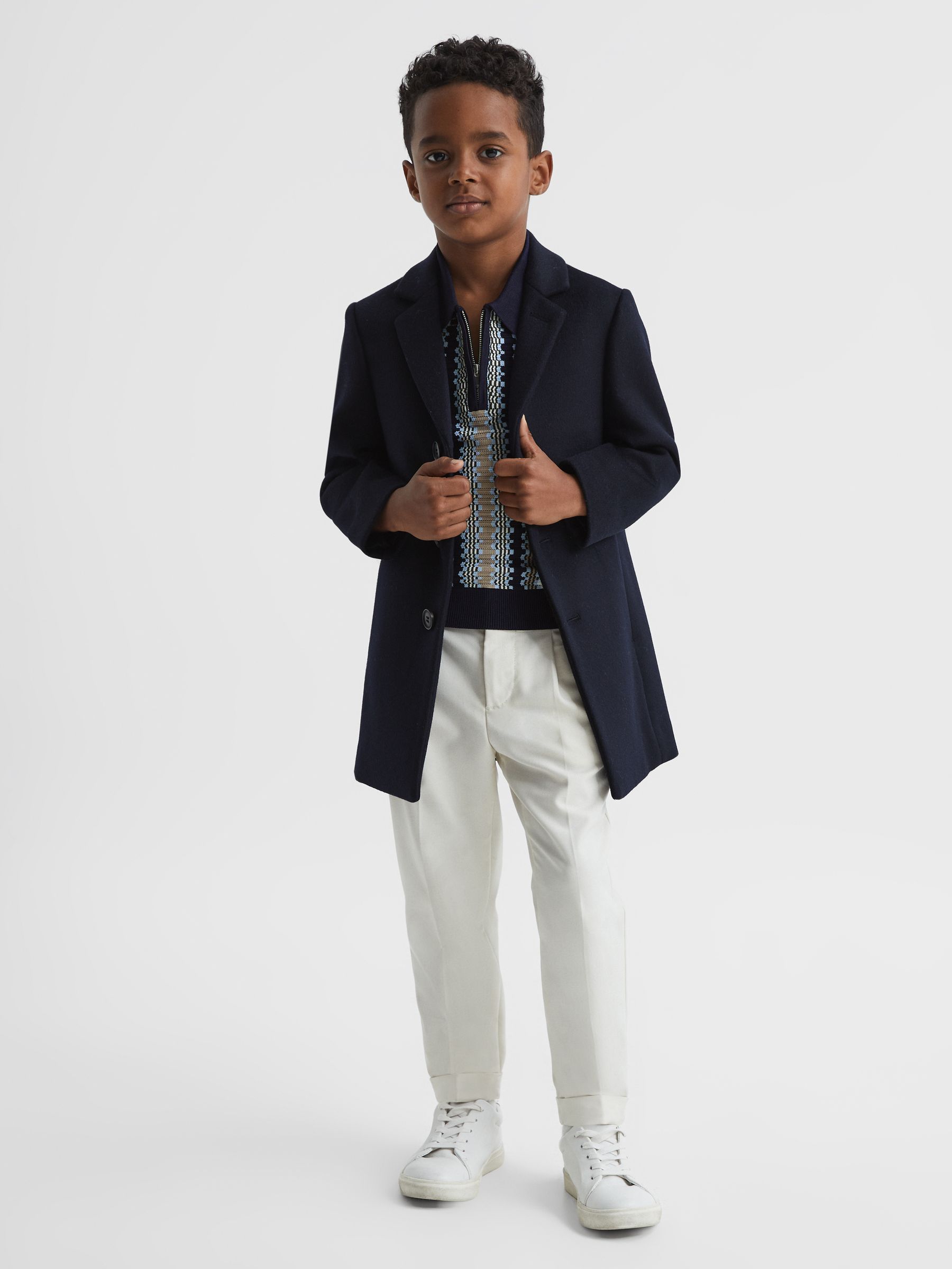 Junior Half-Zip Stripe Knitted Polo Shirt in Navy - Image 3 of 6