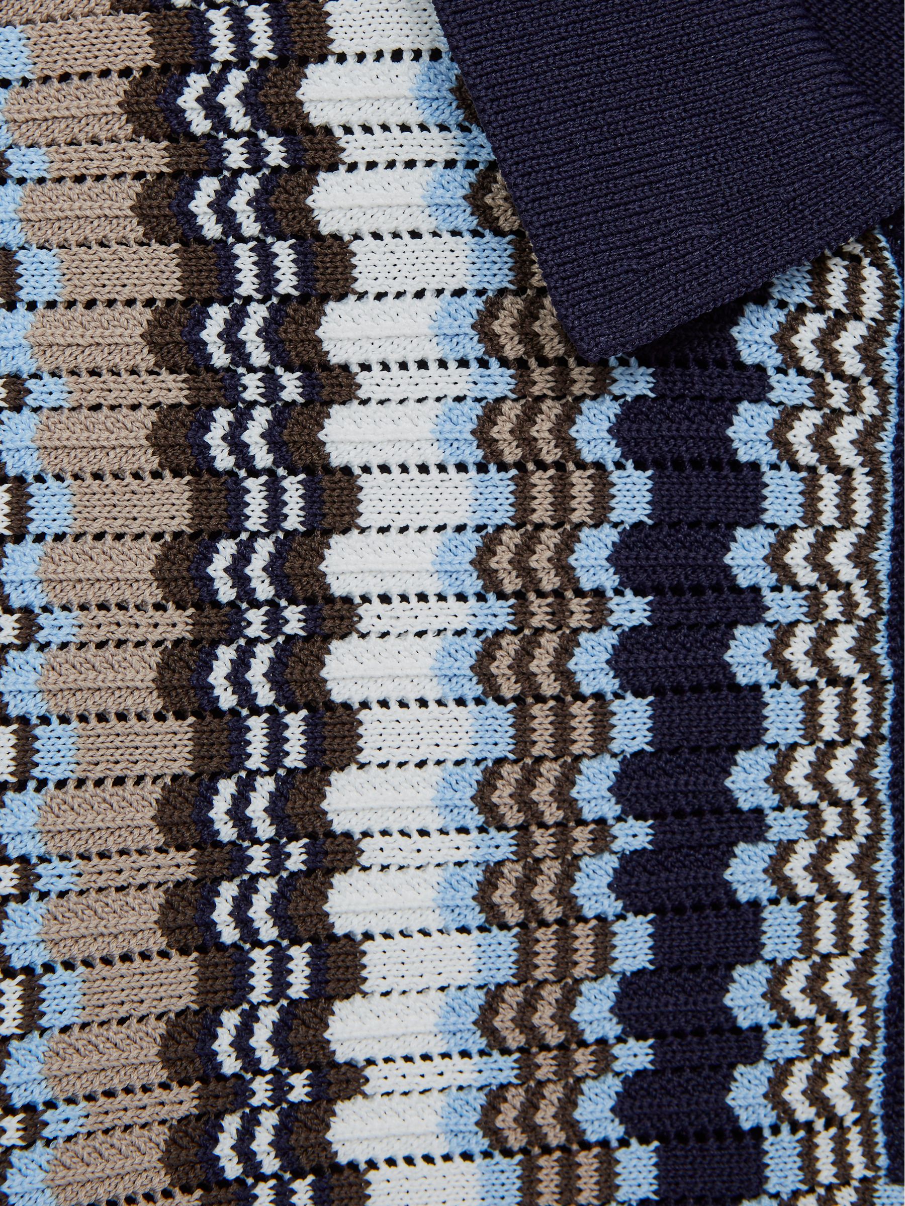 Junior Half-Zip Stripe Knitted Polo Shirt in Navy - Image 6 of 6