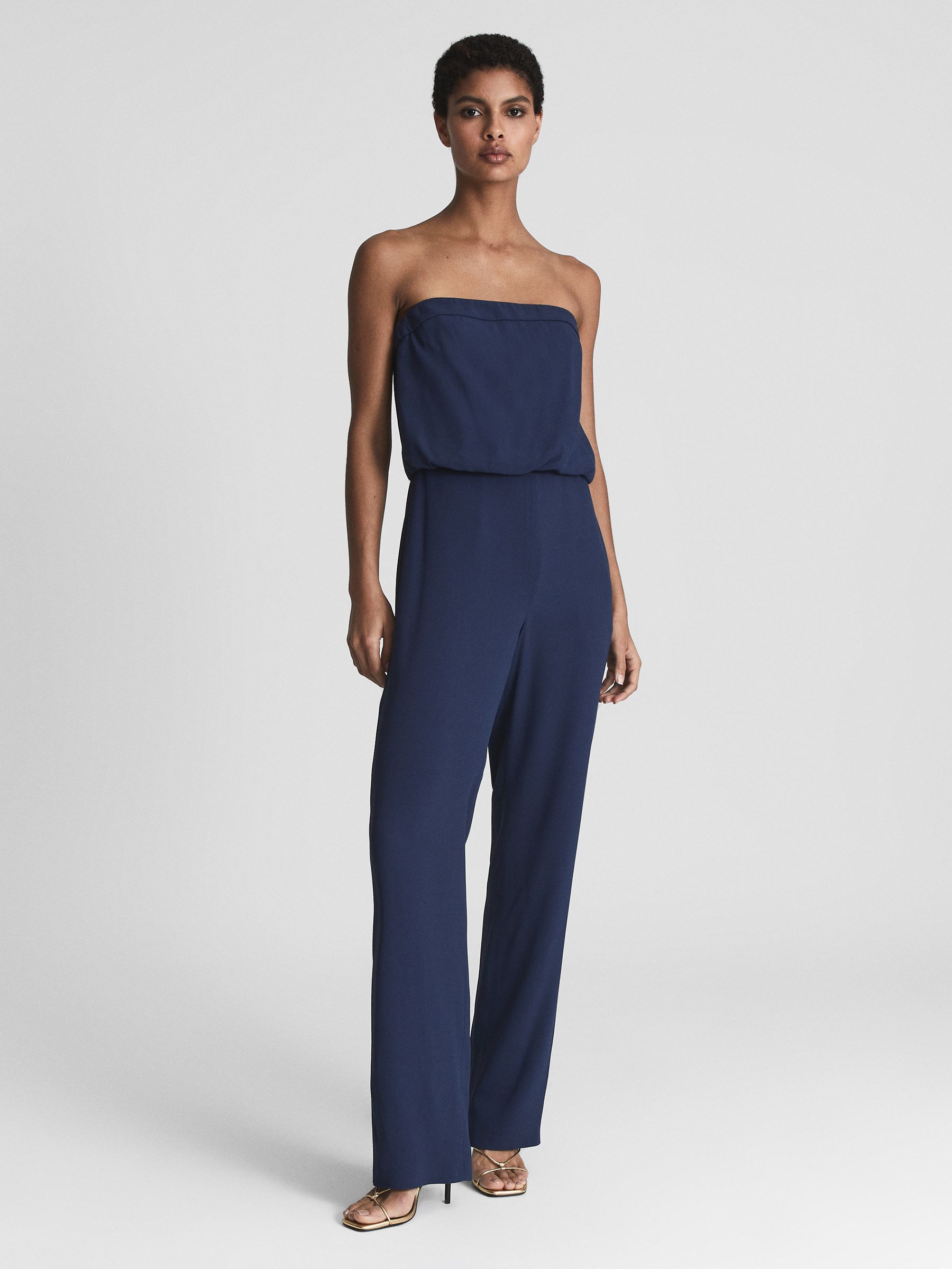 Bandeau Wide Leg Jumpsuit in Navy - Image 1 of 5 Bandeau Wide Leg Jumpsuit in Navy - Image 1 of 5