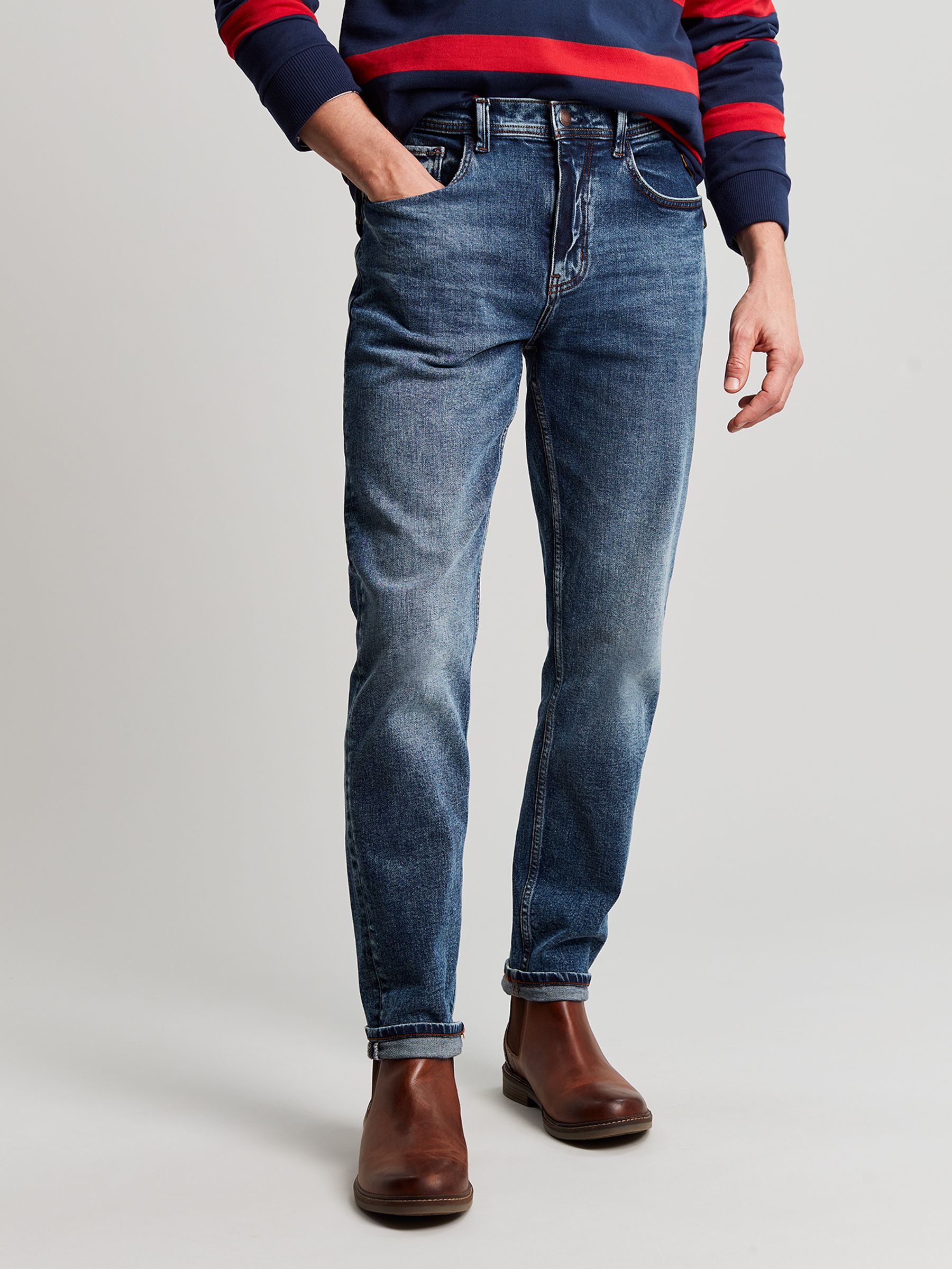 Oakham Mid Wash Blue Slim Fit Five Pocket Denim Jeans - Image 1 of 6