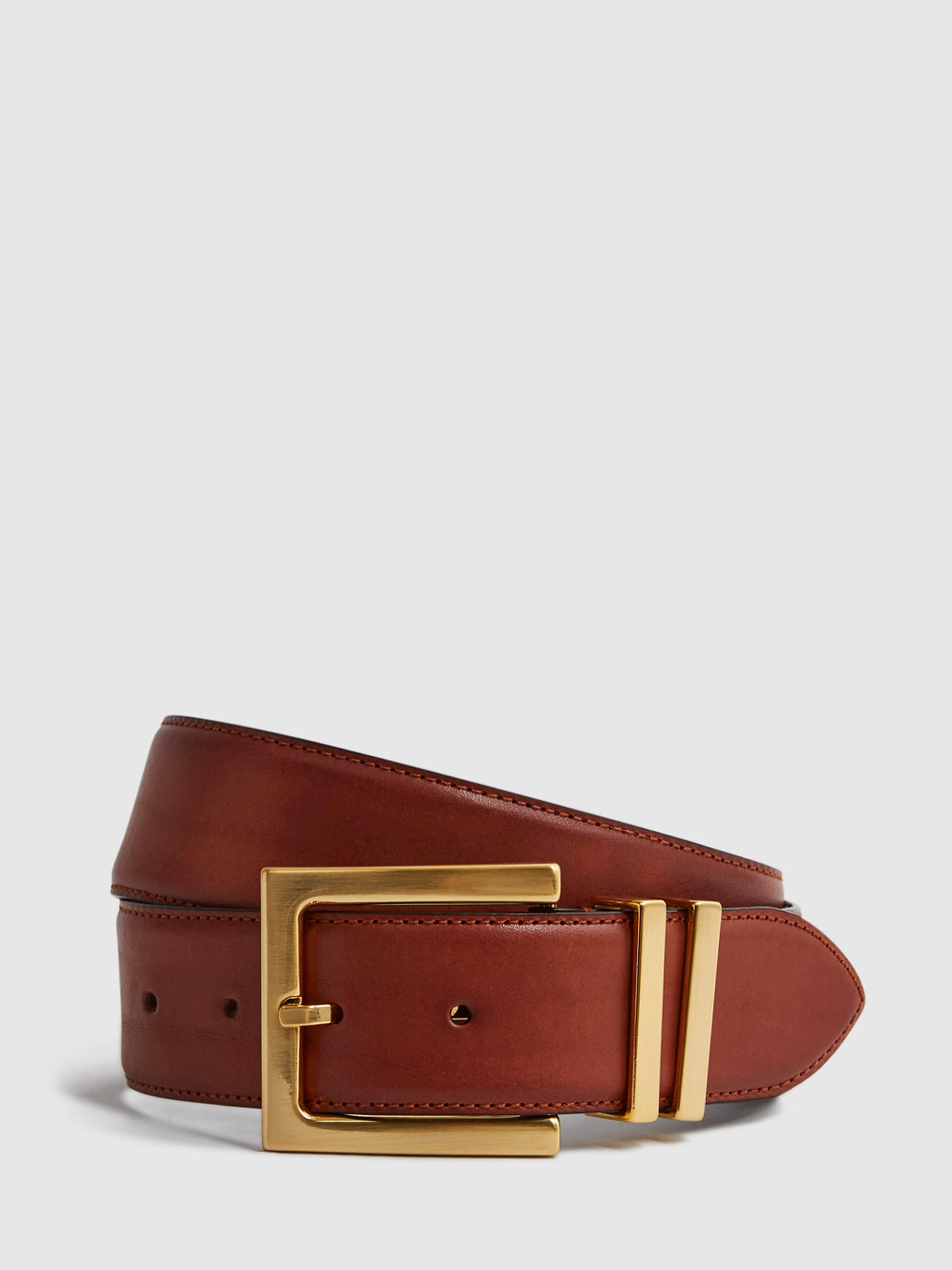 Leather Square Buckle Belt in Tan - Image 1 of 6