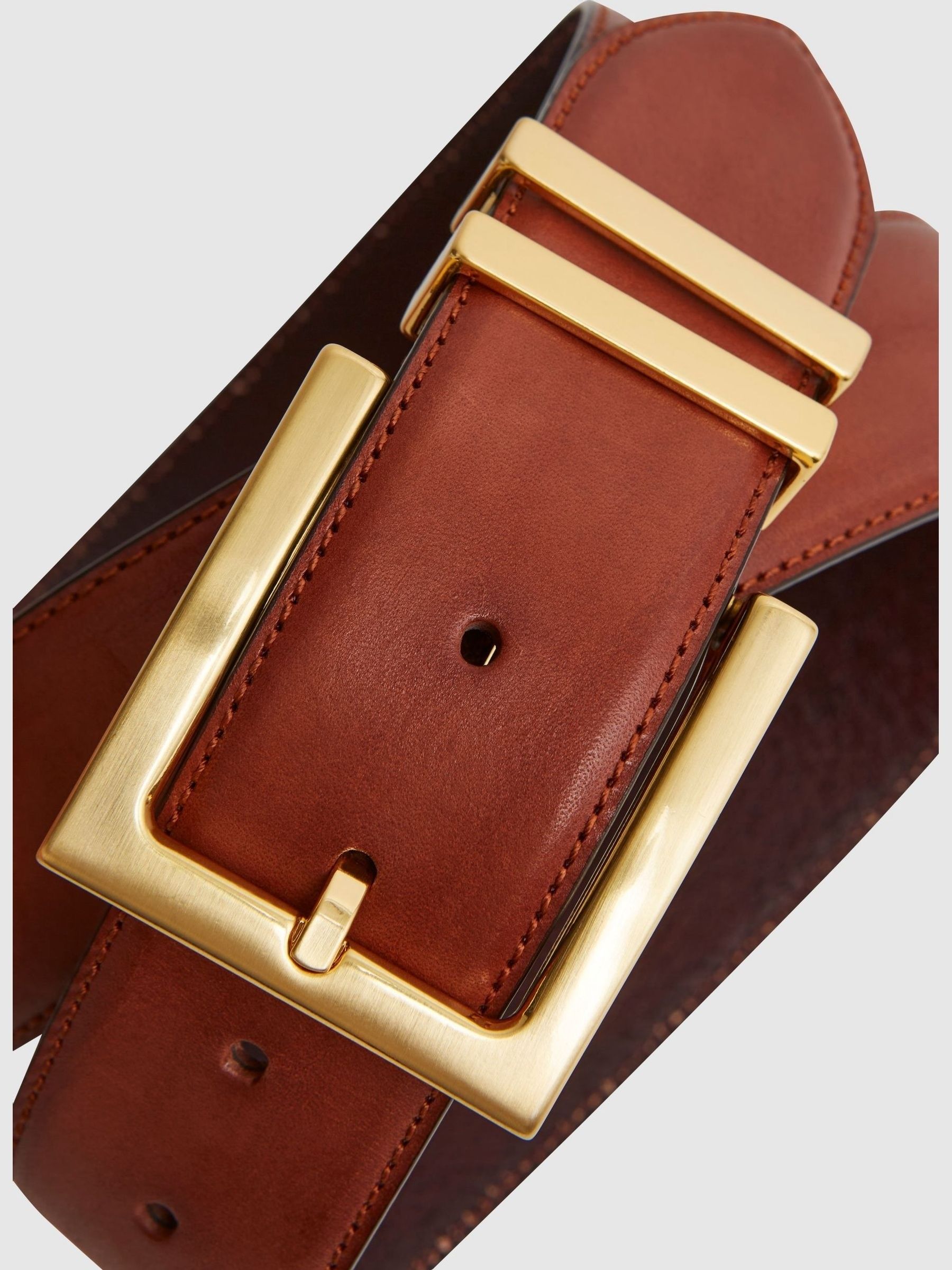 Leather Square Buckle Belt in Tan - Image 5 of 6