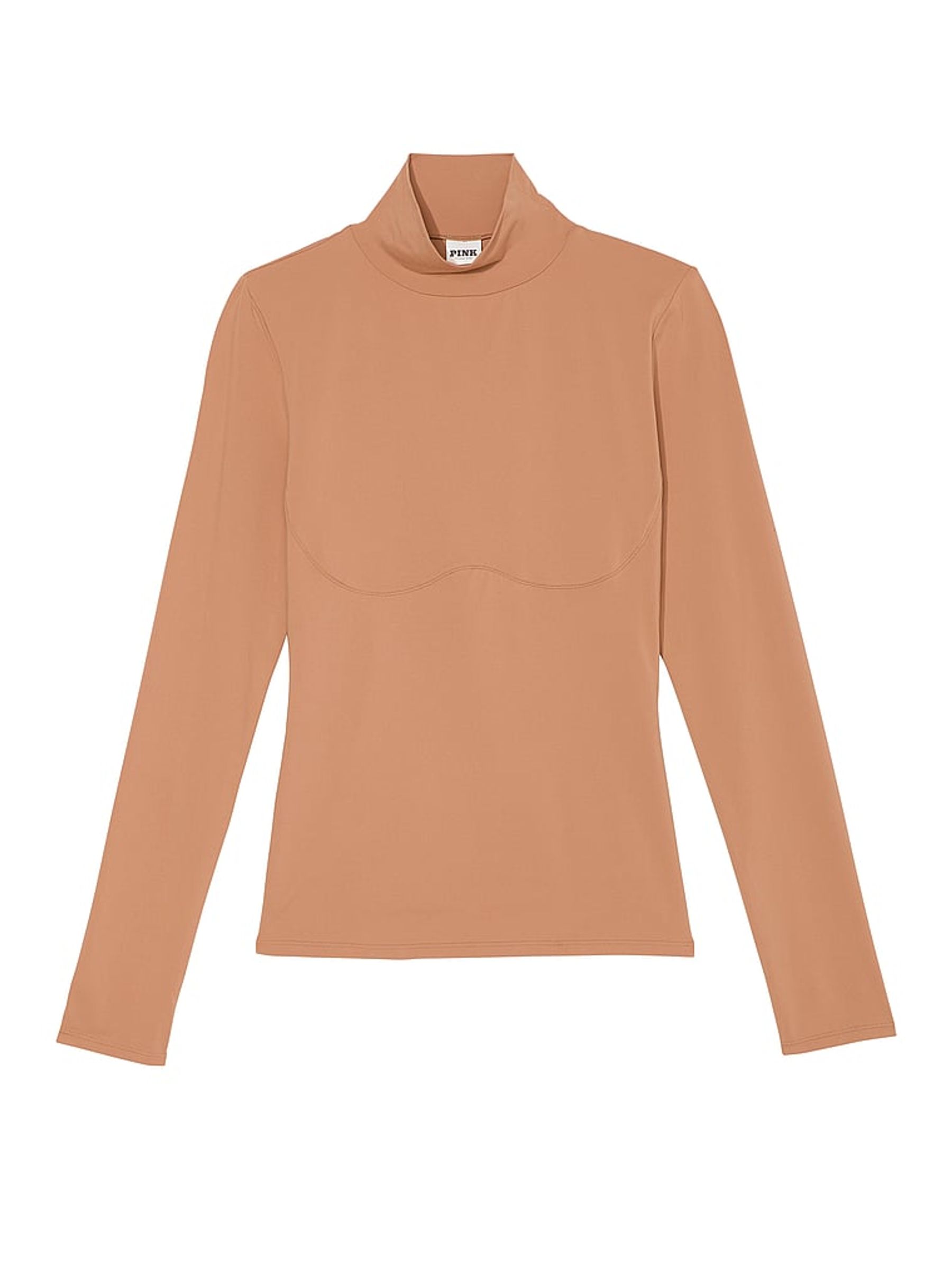 Toffee Brown Mock Neck Soft Stretch T-Shirt - Image 3 of 3