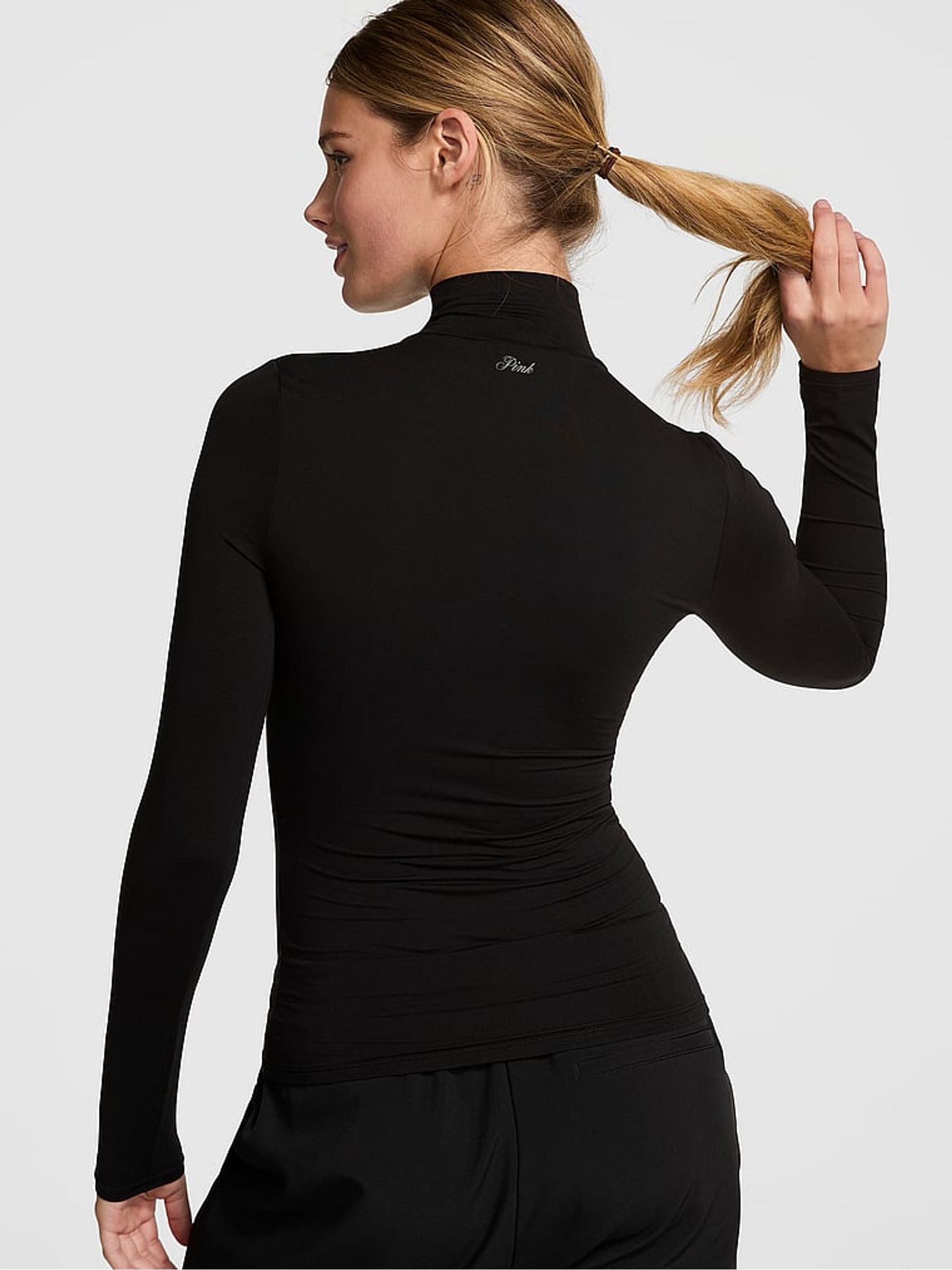 Black Mock Neck Soft Stretch T-Shirt - Image 2 of 3
