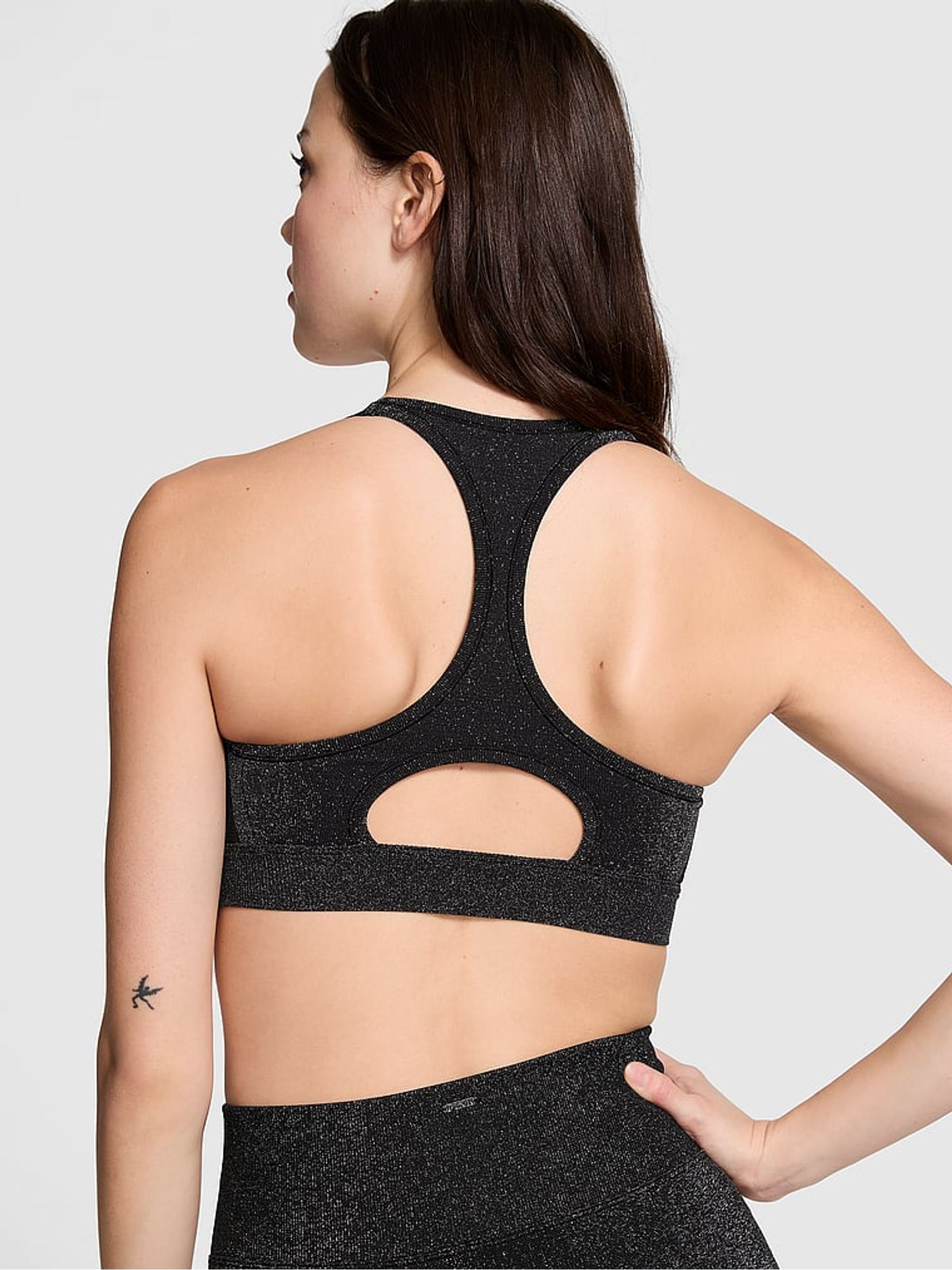 Black Shine Seamless Front Close High Support Sports Bra - Image 2 of 3