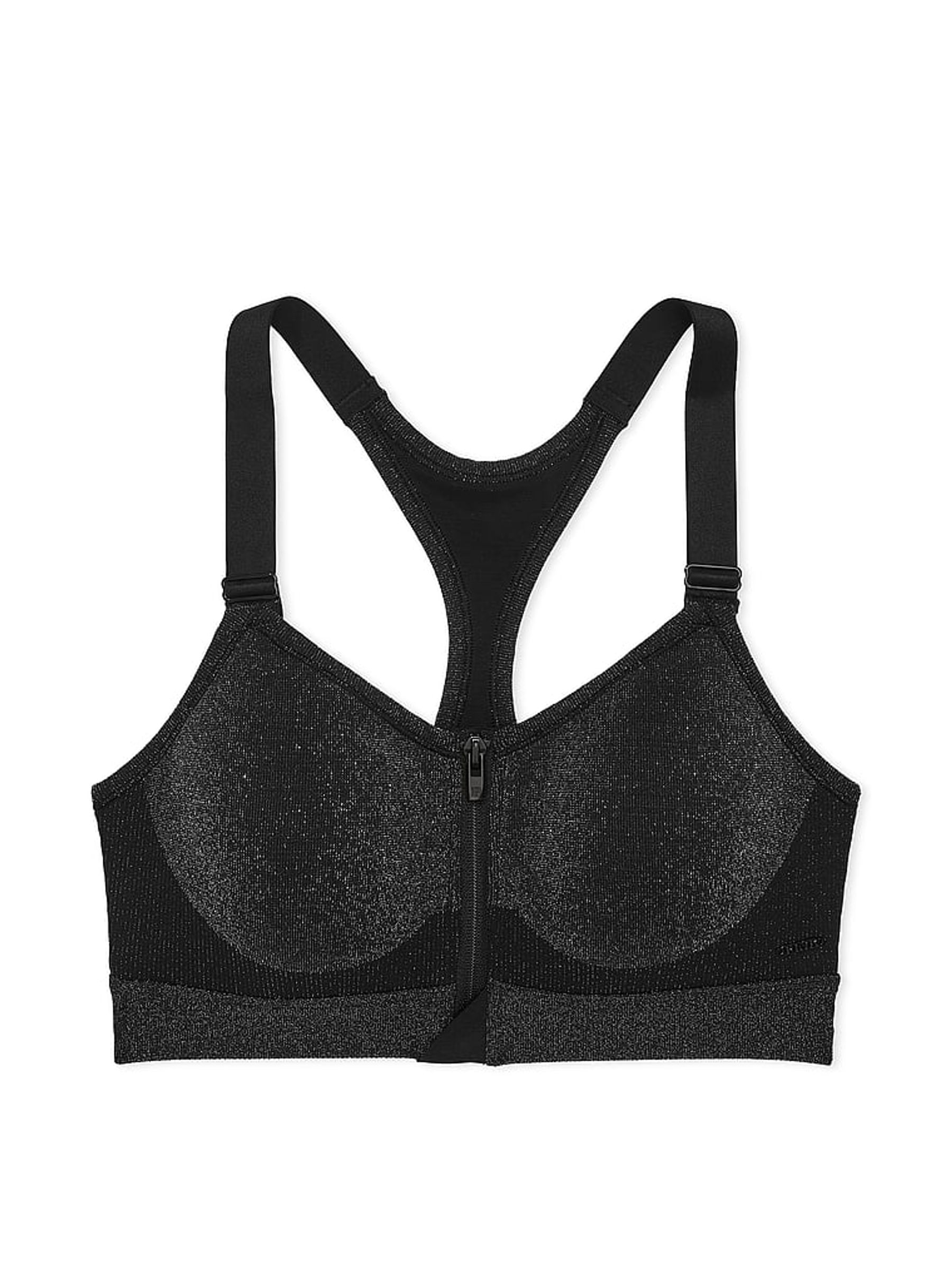 Black Shine Seamless Front Close High Support Sports Bra - Image 3 of 3
