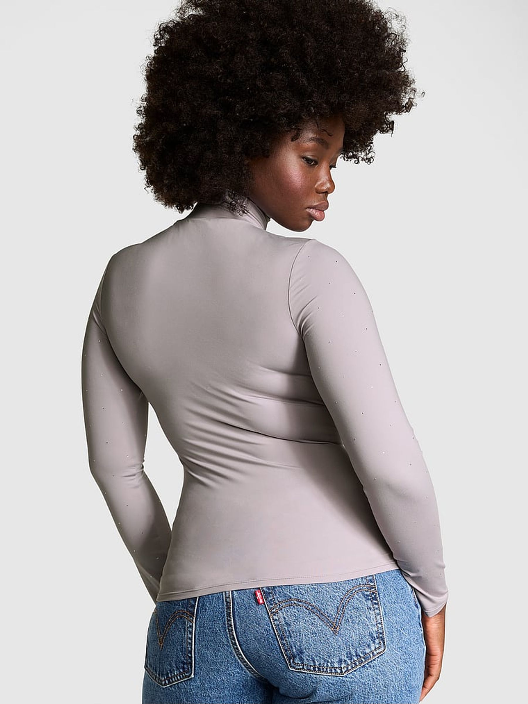 Dutsy Purple Diamante Mock Neck Soft Stretch T-Shirt - Image 1 of 3