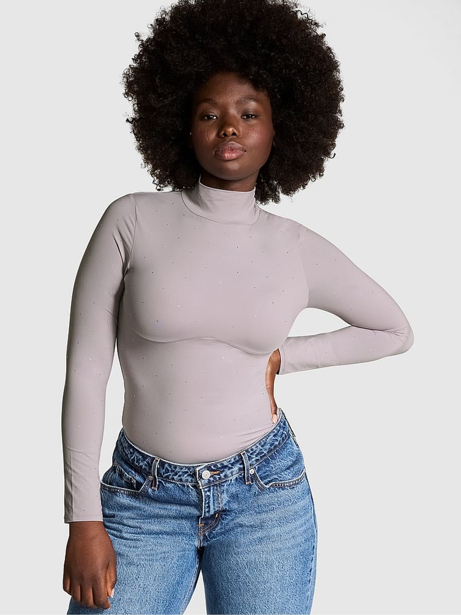Dutsy Purple Diamante Mock Neck Soft Stretch T-Shirt - Image 2 of 3