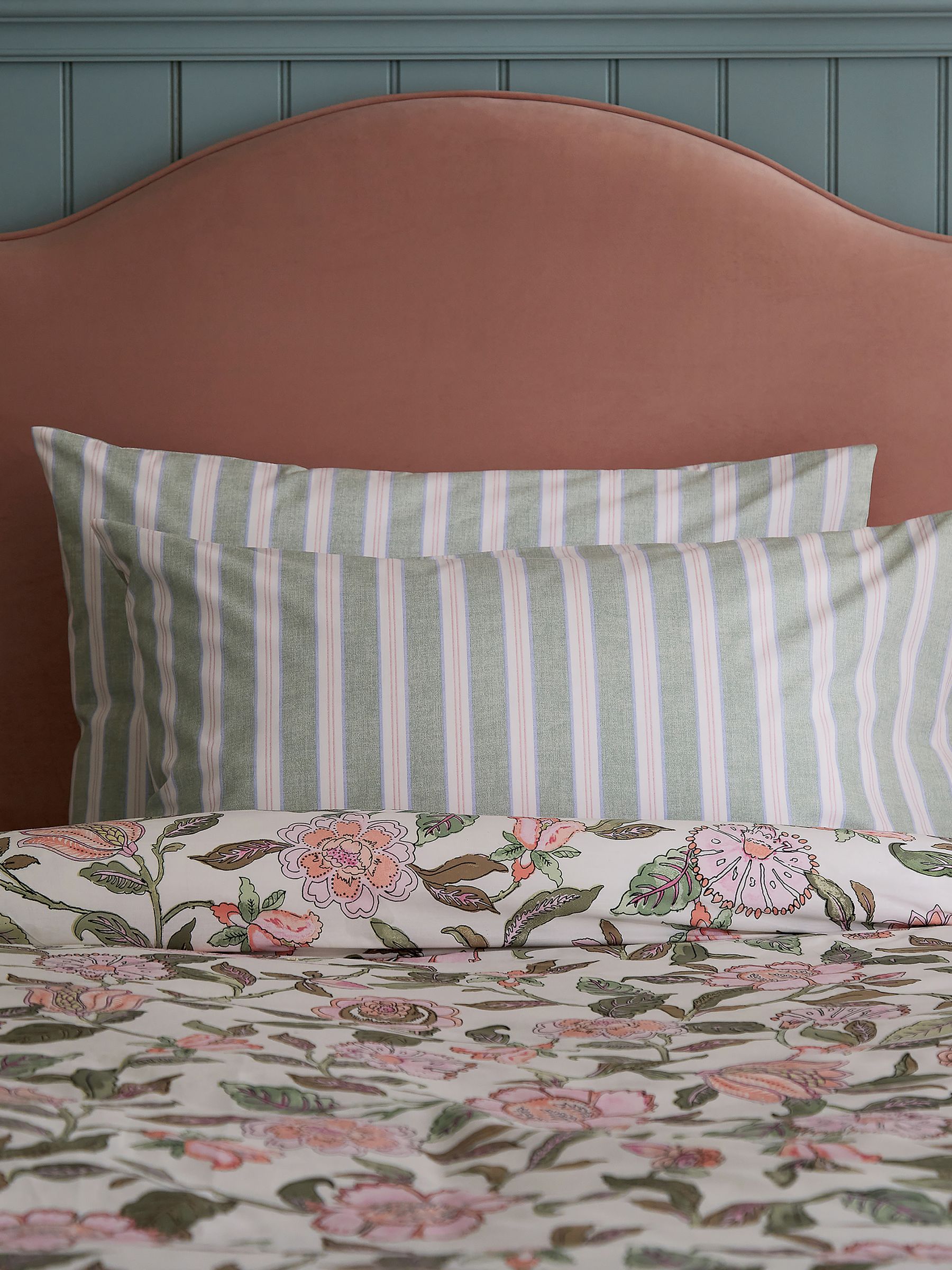 Green Juliette Stamp Standard Pillowcase 100% Cotton Pair - Image 1 of 5