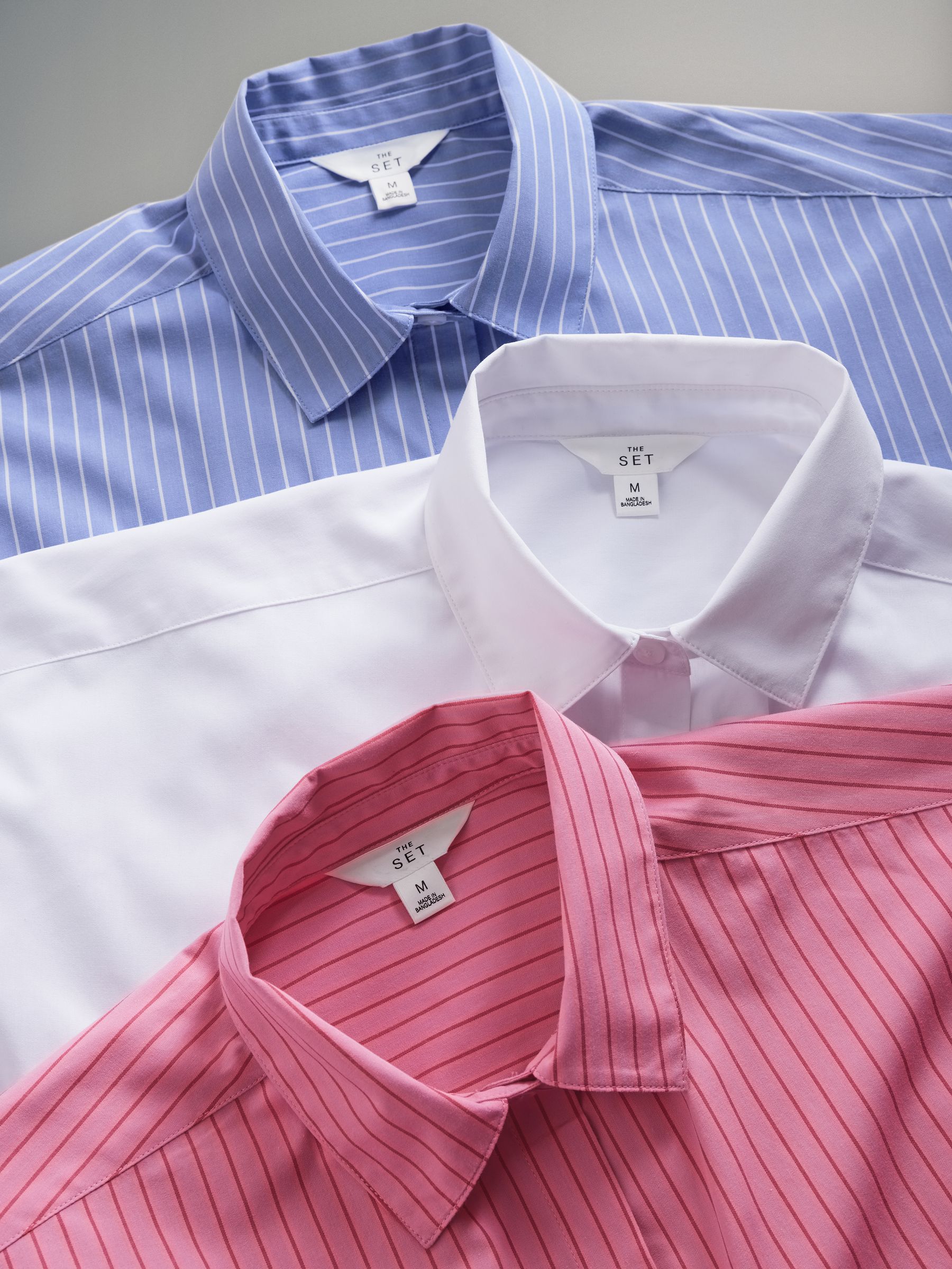 Blue Stripe/Pink Stripe/White 3 Pack Cotton Poplin Button Through Shirts - Image 11 of 13