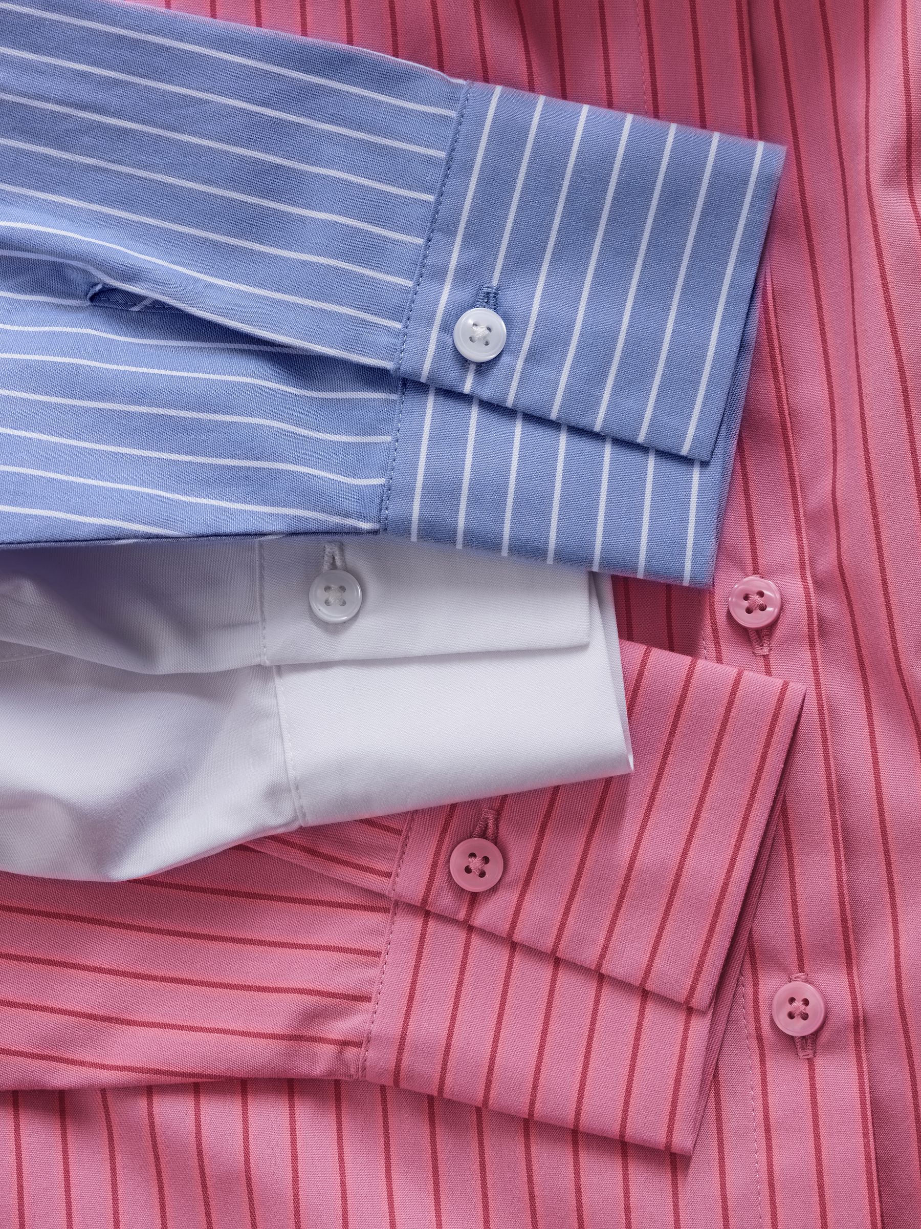 Blue Stripe/Pink Stripe/White 3 Pack Cotton Poplin Button Through Shirts - Image 13 of 13