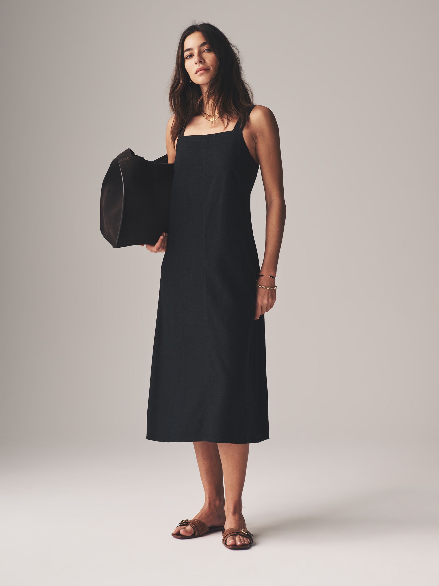 Black/Ecru Stripe 2 Pack Strappy A-Line Dress with Linen - Image 1 of 12