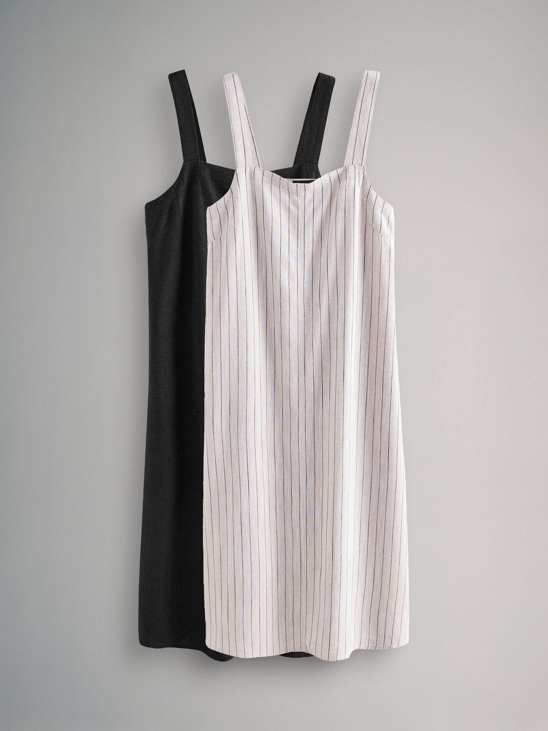 Black/Ecru Stripe 2 Pack Strappy A-Line Dress with Linen - Image 2 of 12