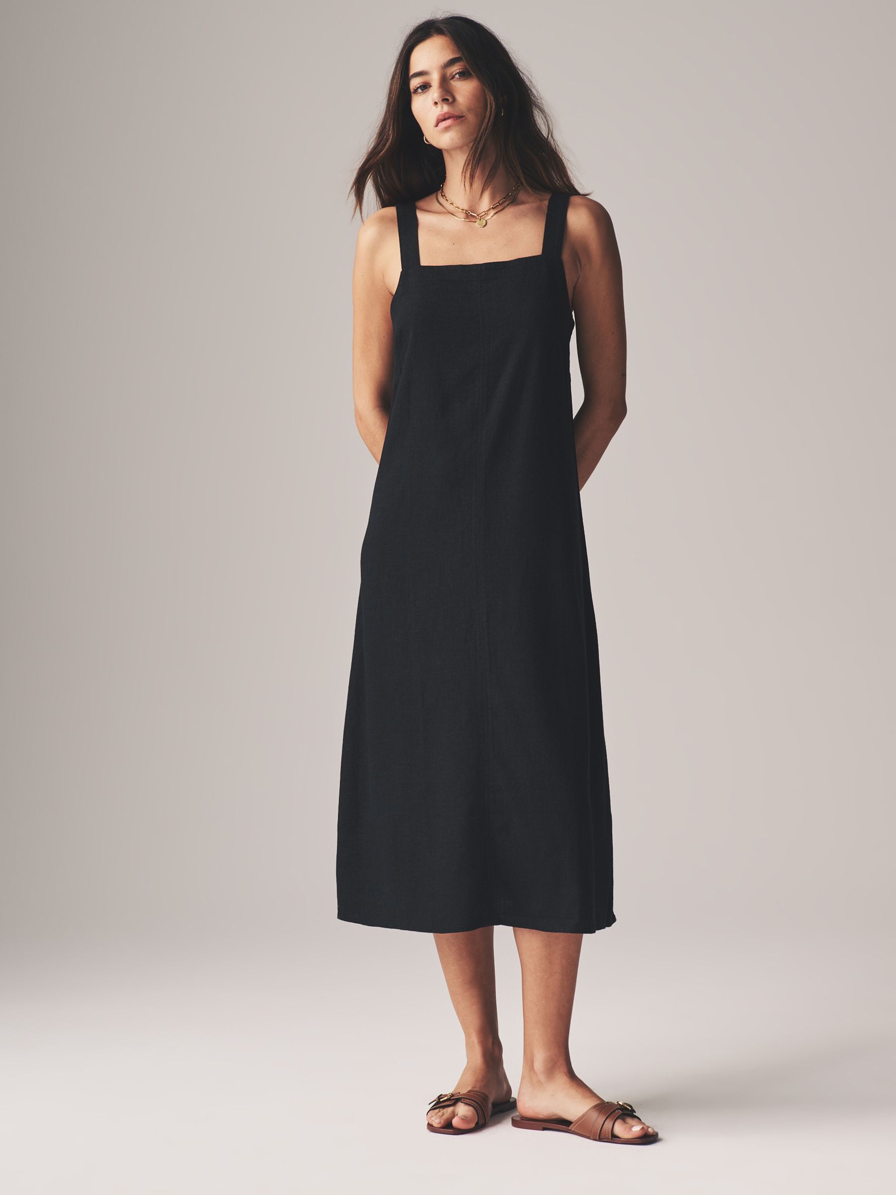 Black/Ecru Stripe 2 Pack Strappy A-Line Dress with Linen - Image 4 of 12