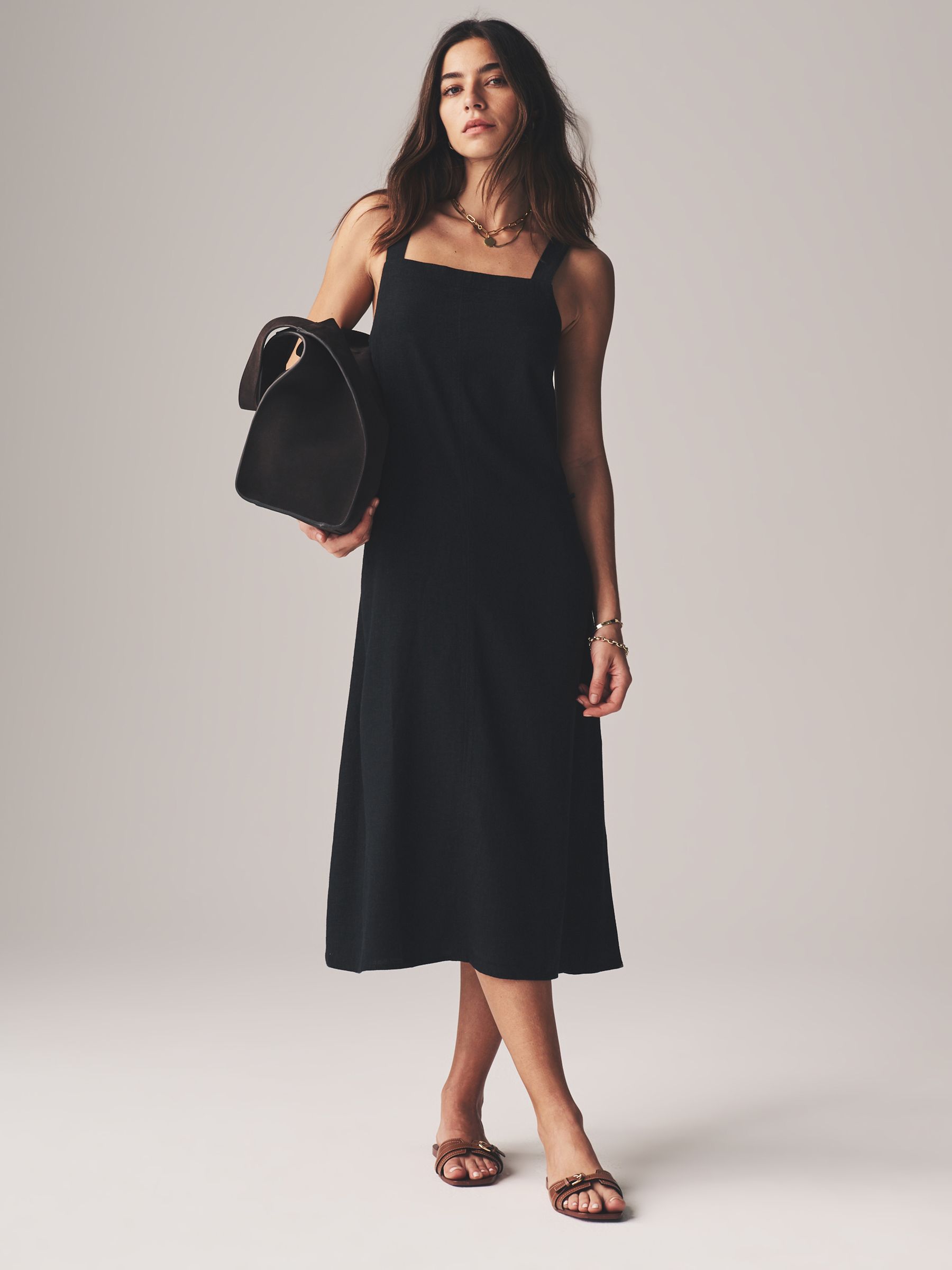Black/Ecru Stripe 2 Pack Strappy A-Line Dress with Linen - Image 5 of 12