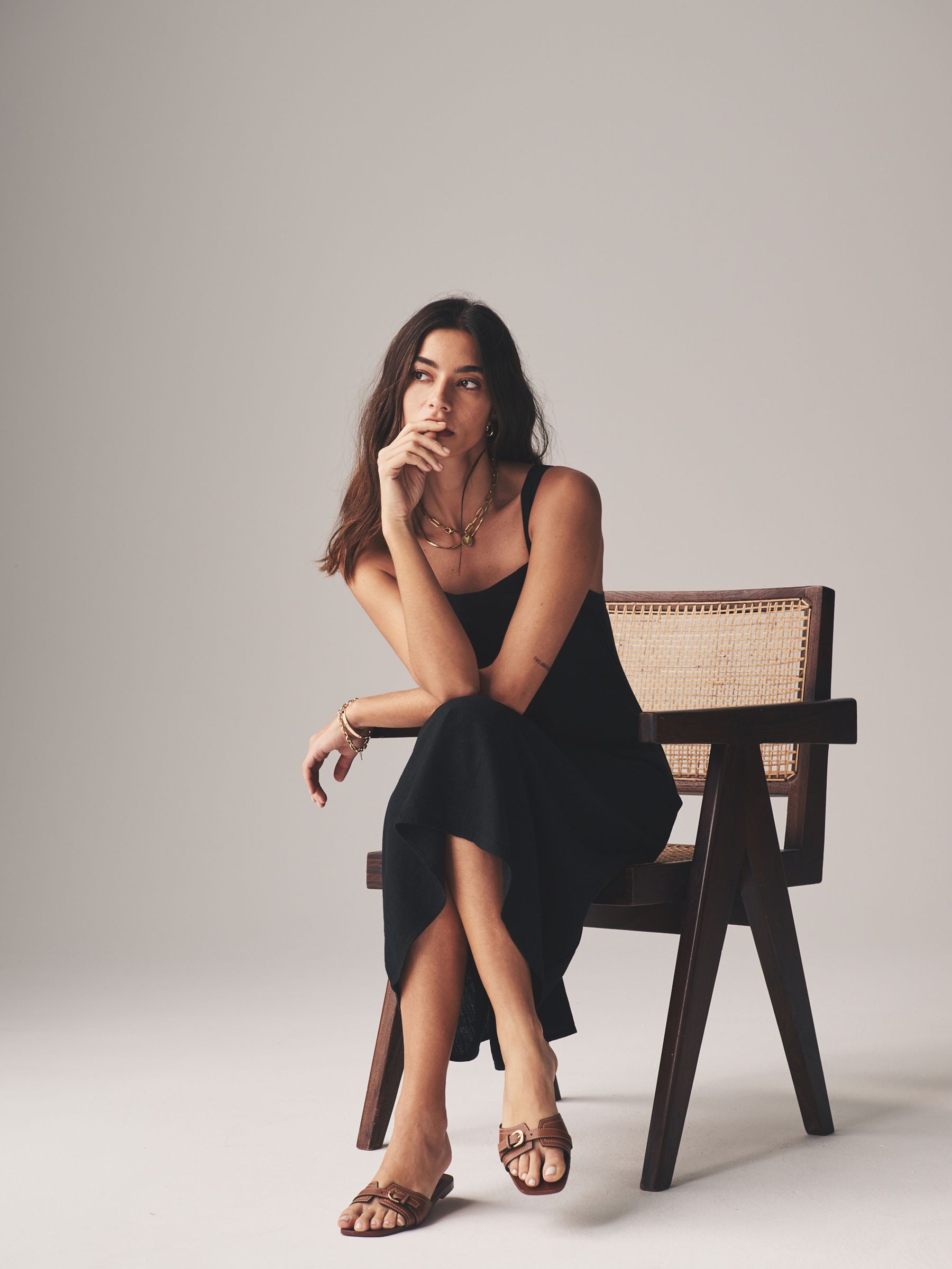 Black/Ecru Stripe 2 Pack Strappy A-Line Dress with Linen - Image 6 of 12