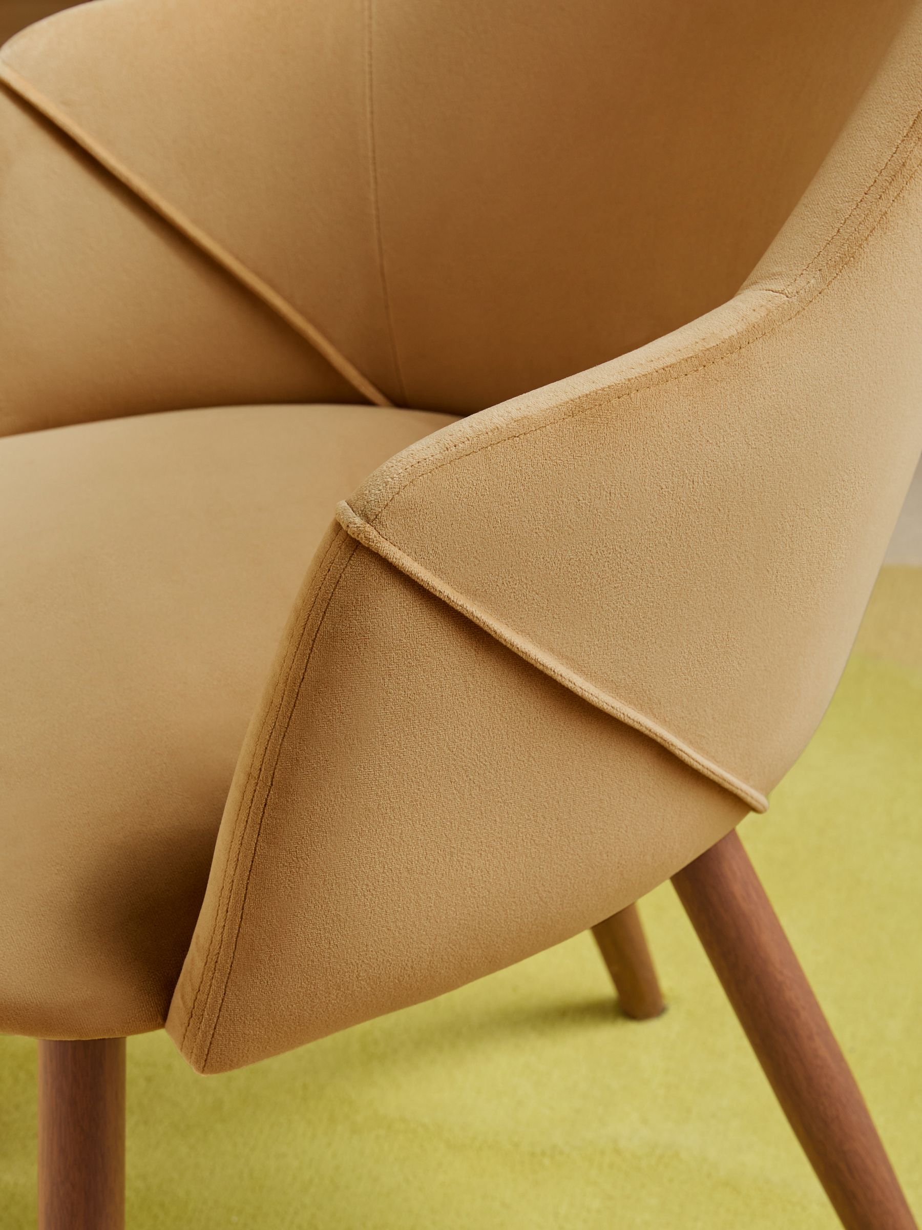 Set of 2 Soft Caramel Natural Velvet and Dark Legs Lule Arm Dining Chairs - Image 2 of 5