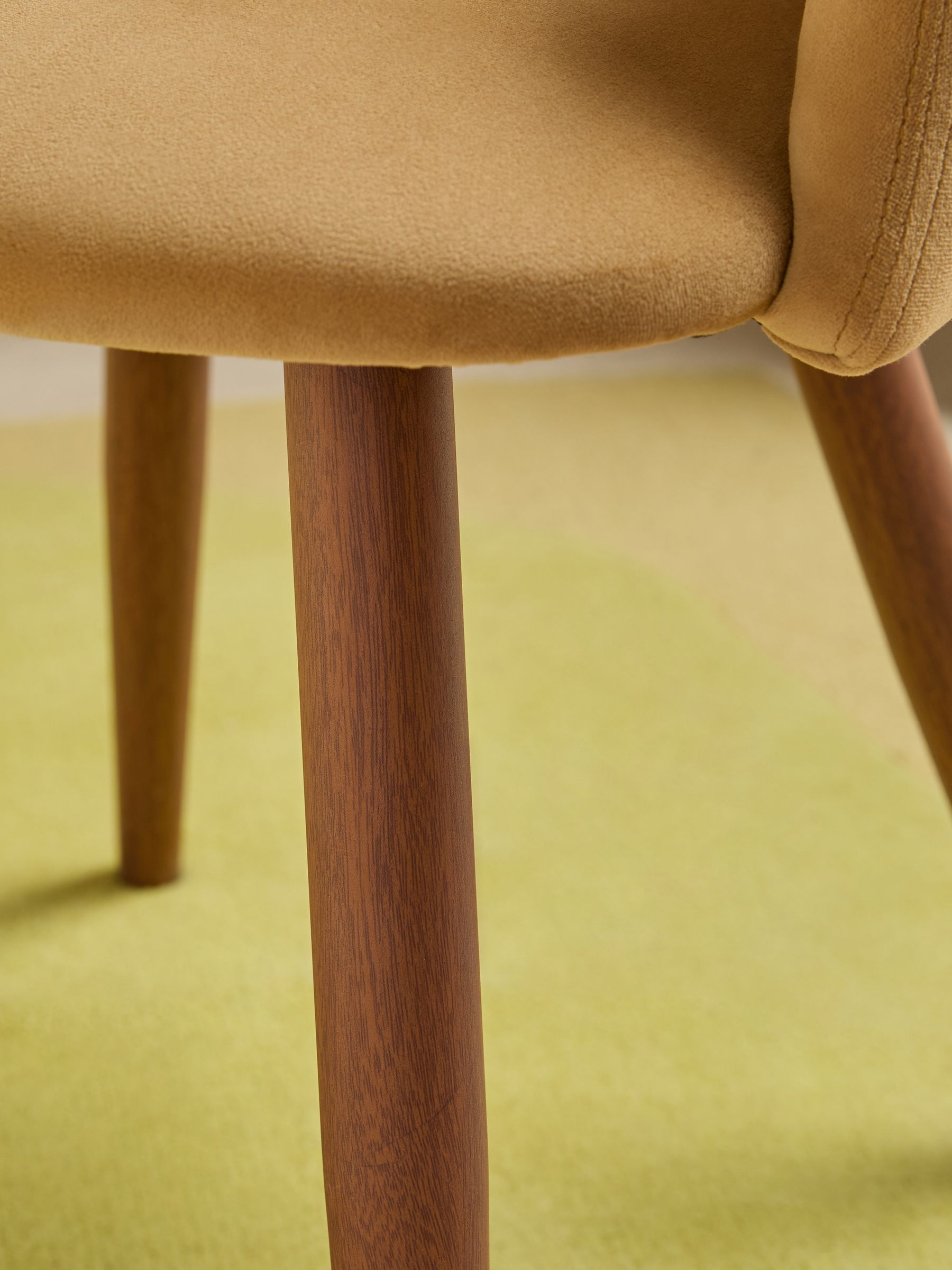 Set of 2 Soft Caramel Natural Velvet and Dark Legs Lule Arm Dining Chairs - Image 3 of 5