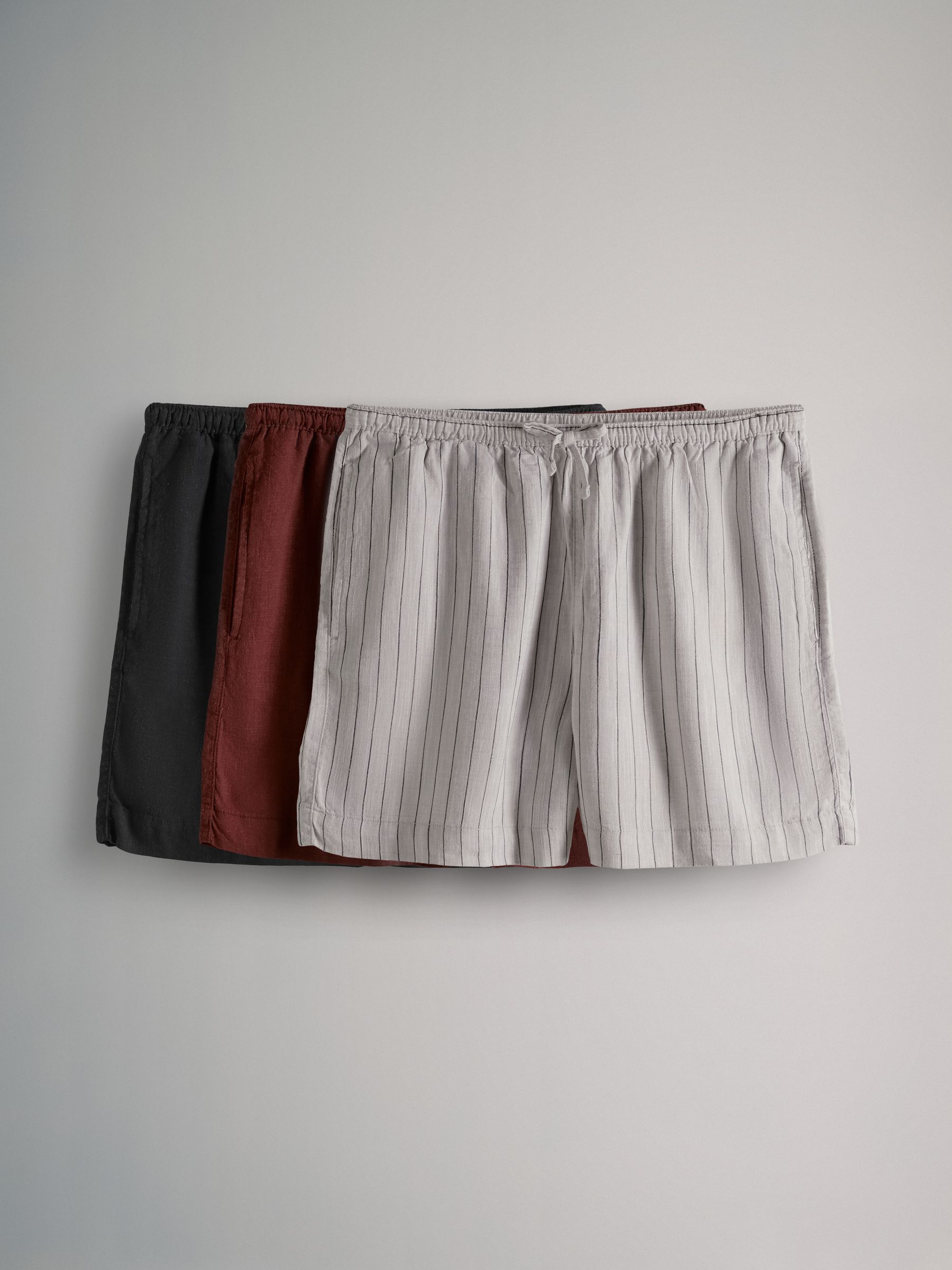 Black/Brown/Ecru Stripe 3 Pack Pull On Shorts with Linen - Image 2 of 10