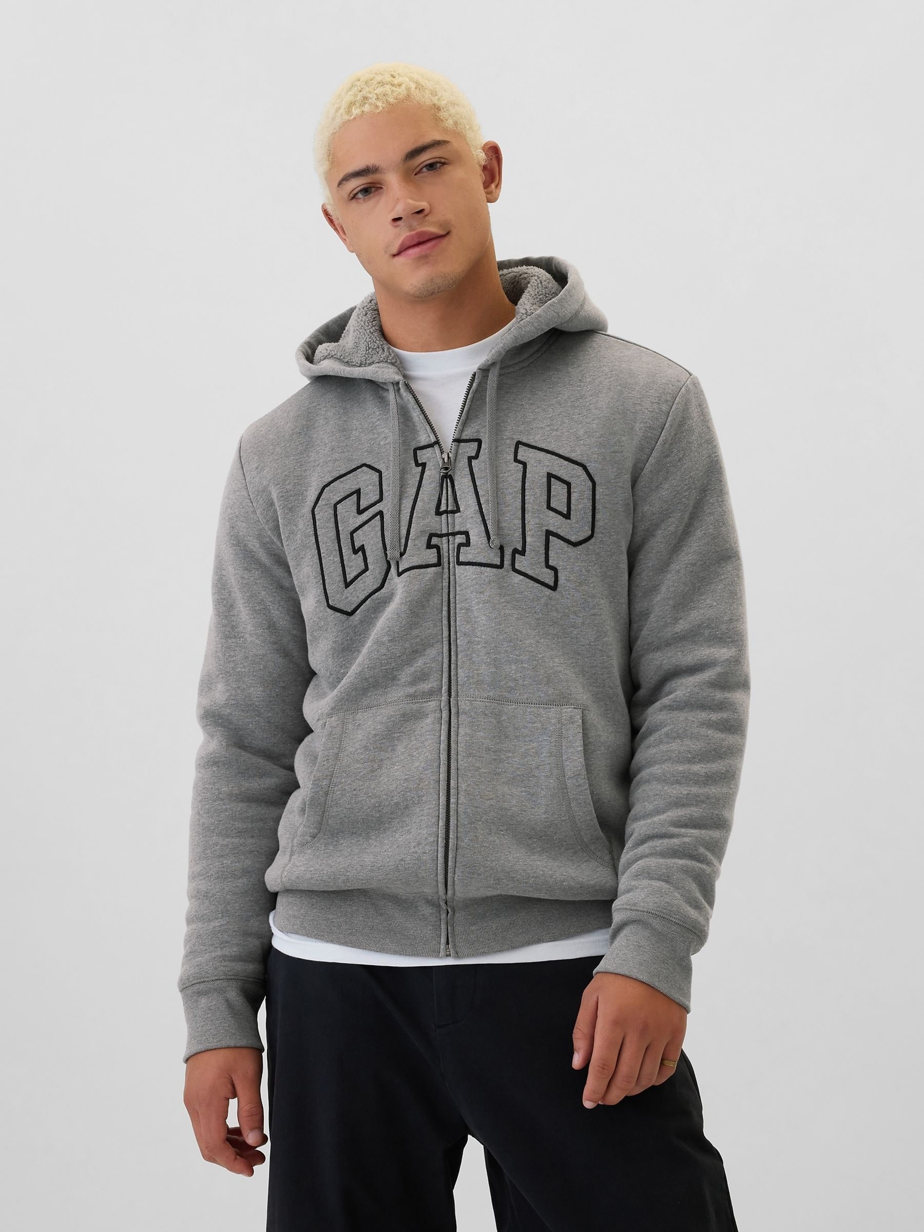Light Grey Logo Sherpa-Lined Zip Up Hoodie d Gap
