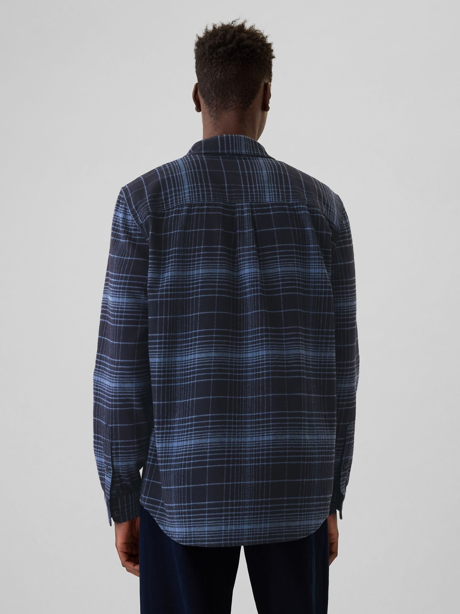Blue Midweight Cotton Long Sleeve Flannel Shirt - Image 2 of 5