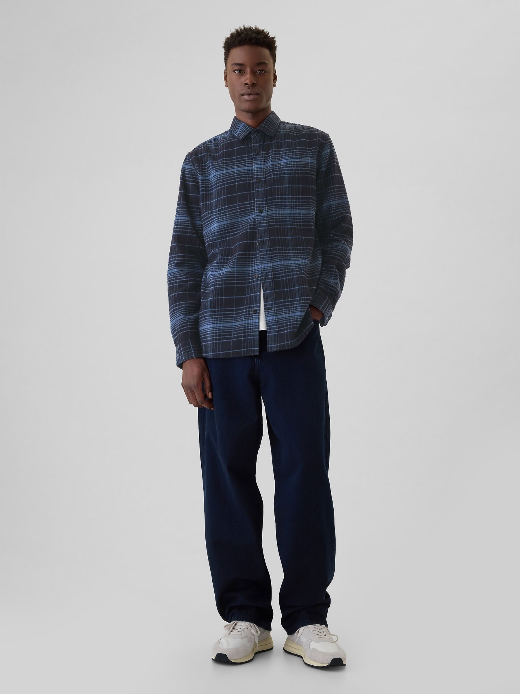 Blue Midweight Cotton Long Sleeve Flannel Shirt - Image 3 of 5