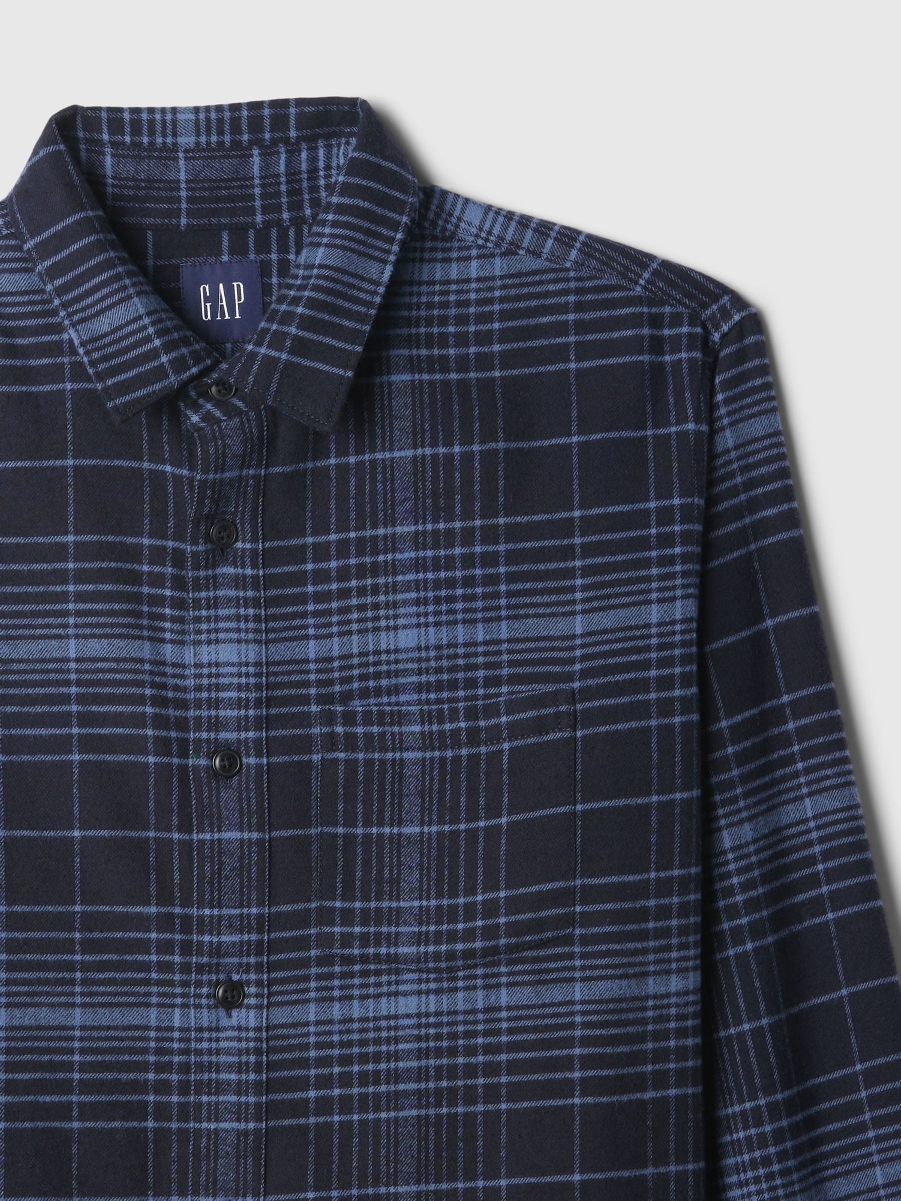 Blue Midweight Cotton Long Sleeve Flannel Shirt - Image 4 of 5