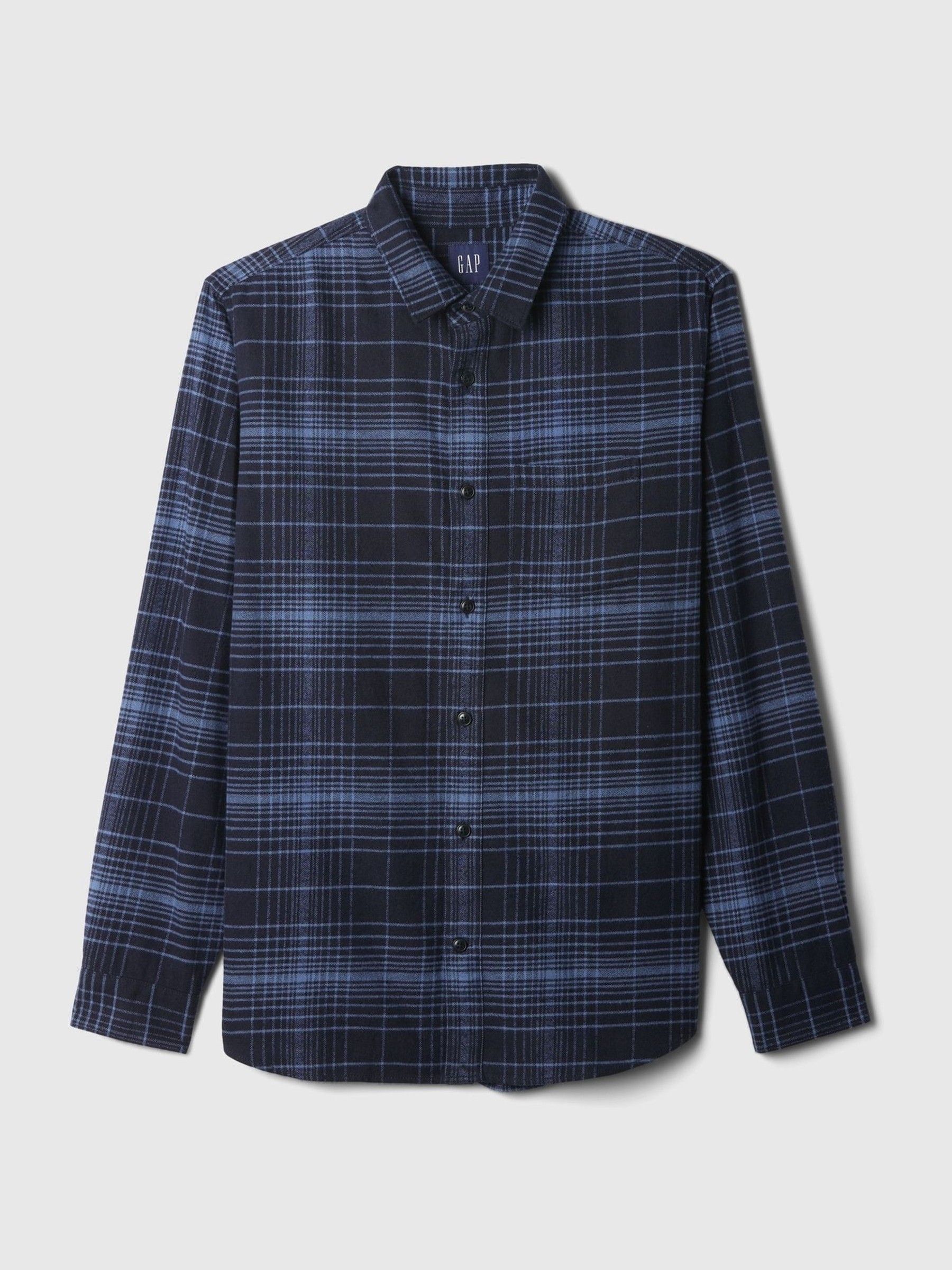 Blue Midweight Cotton Long Sleeve Flannel Shirt - Image 5 of 5