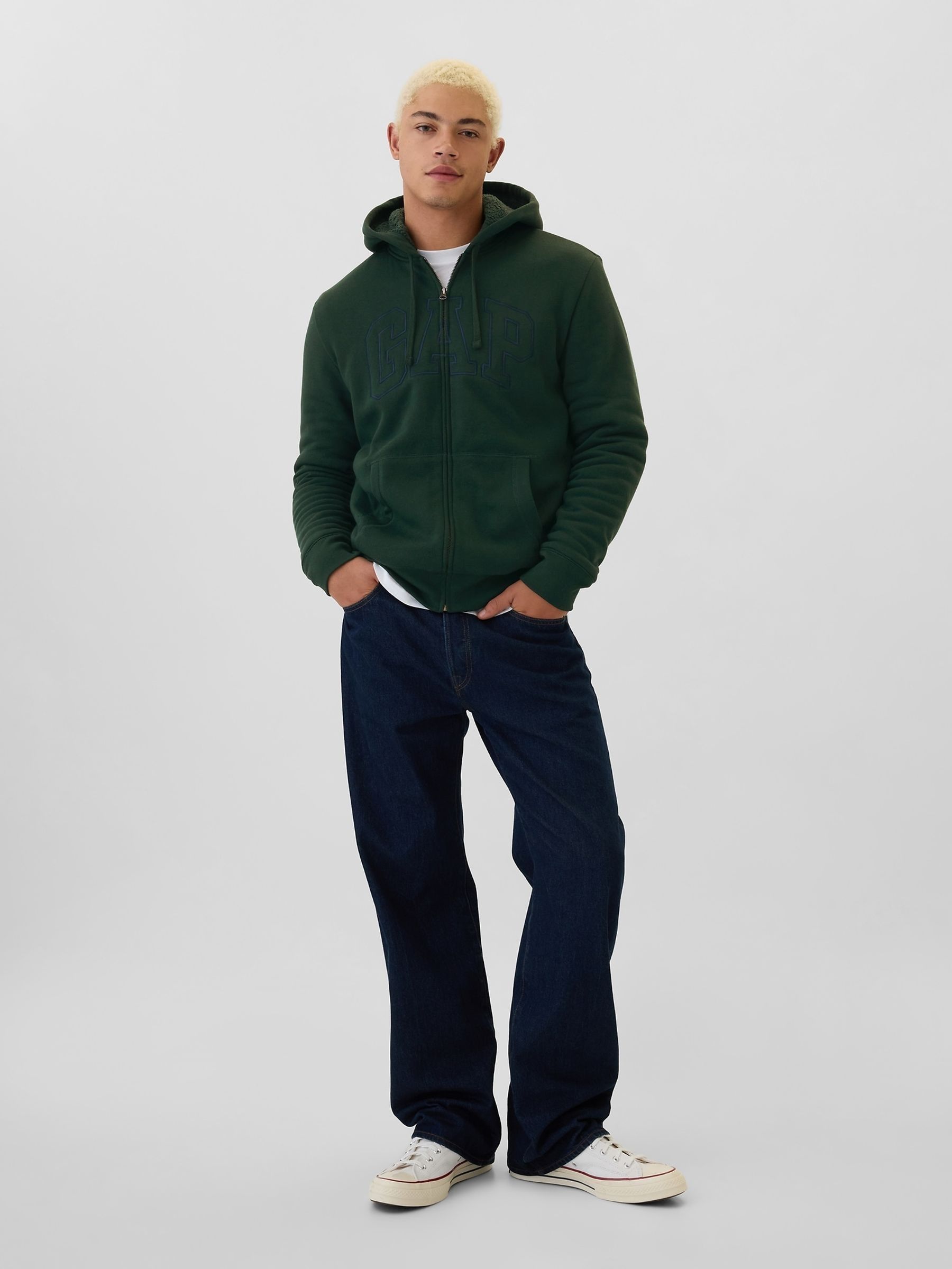 Green Logo Sherpa-Lined Zip Up Hoodie d - Image 3 of 5