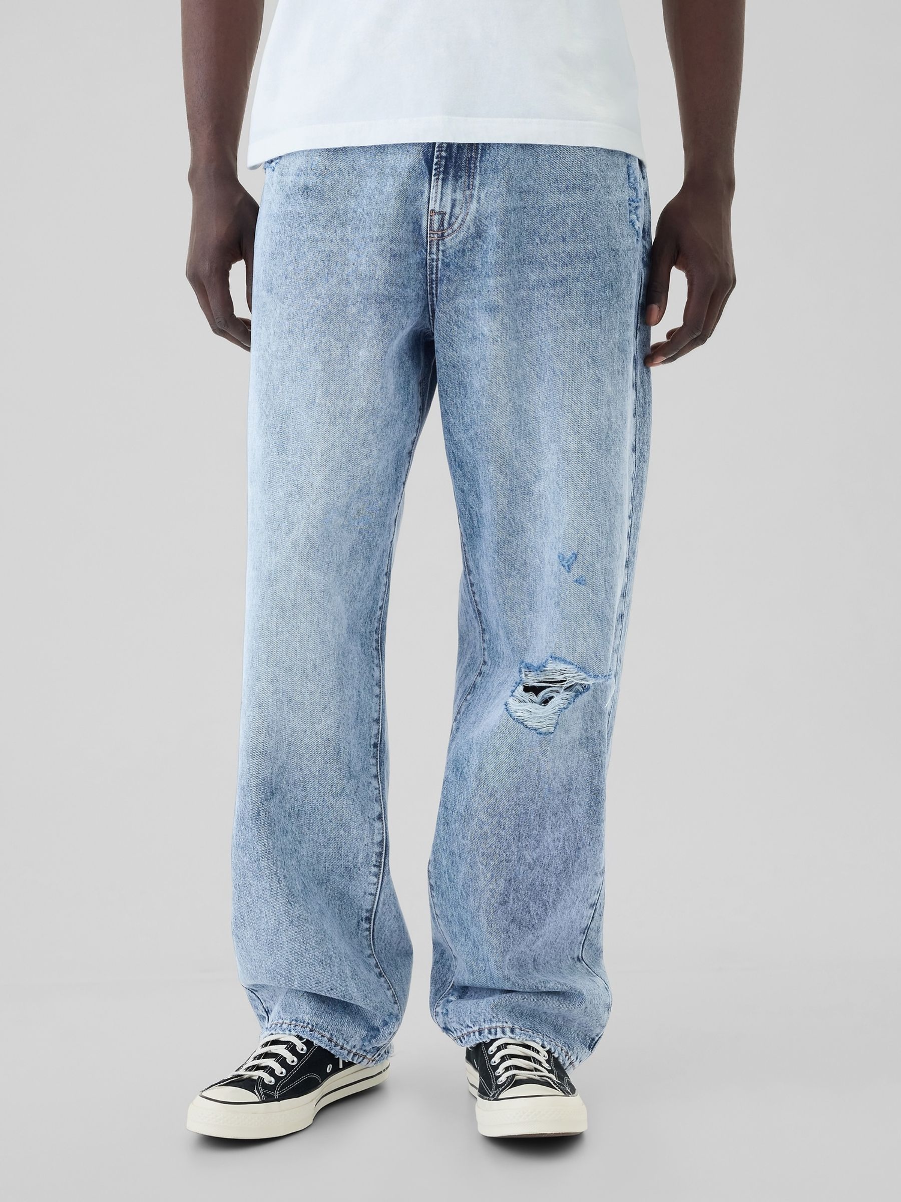 Blue Distressed Loose Fit Baggy Jeans | Gap
