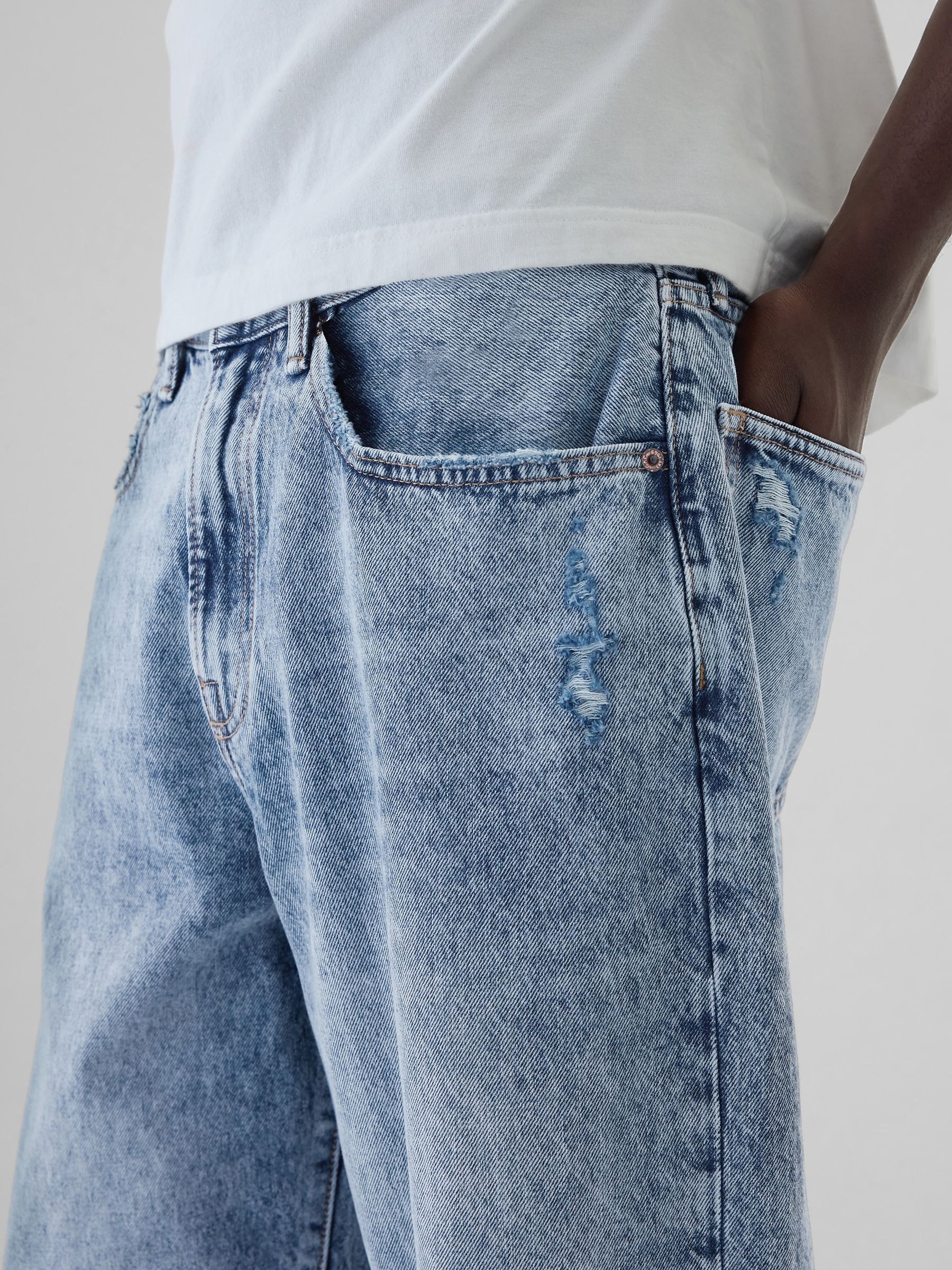 Blue Distressed Loose Fit Baggy Jeans - Image 5 of 5
