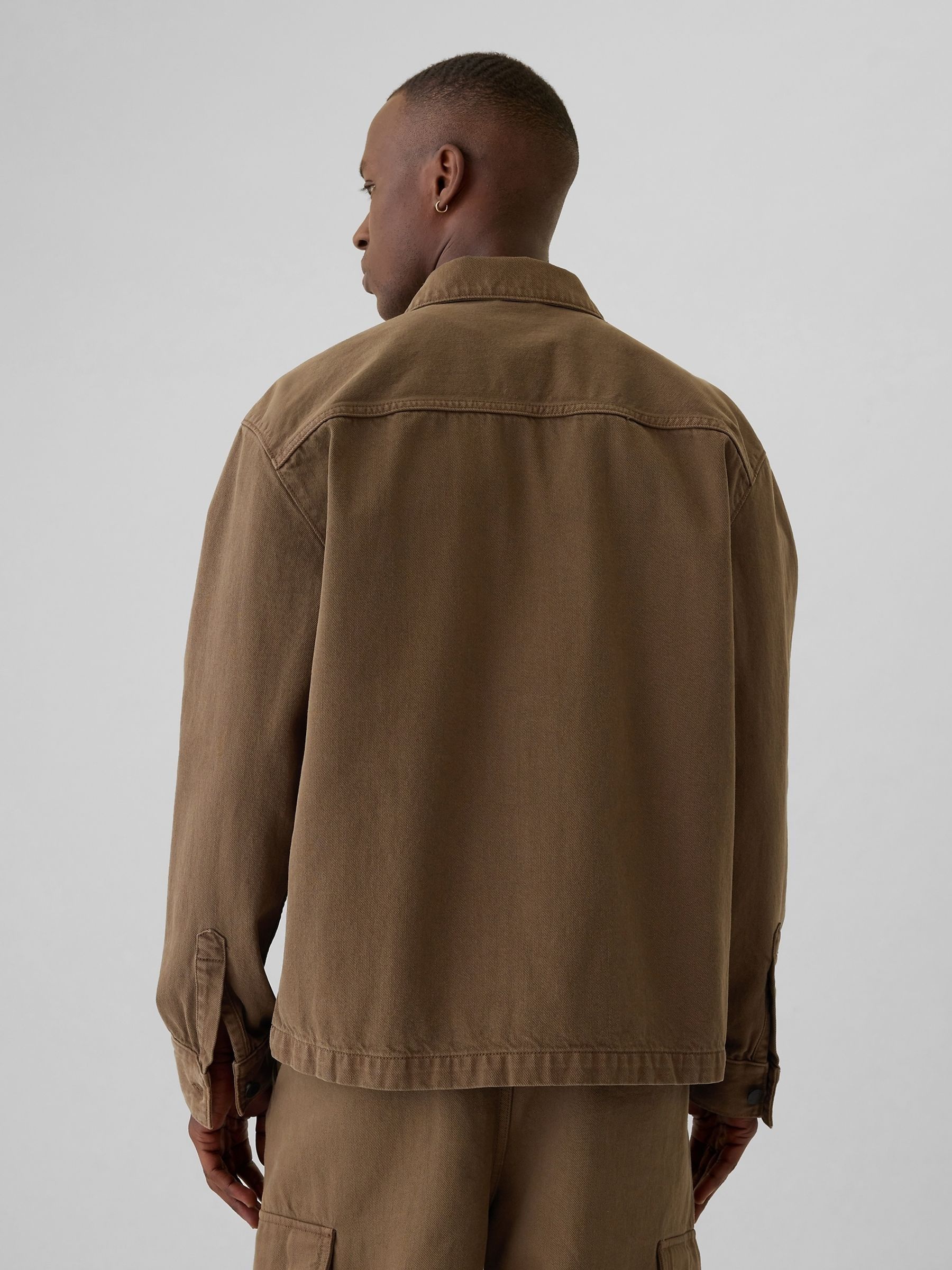 Brown Denim Cargo Shirt Jacket - Image 2 of 5