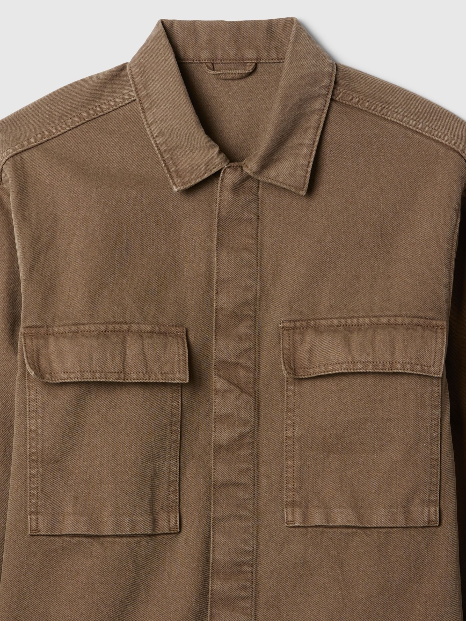 Brown Denim Cargo Shirt Jacket - Image 5 of 5