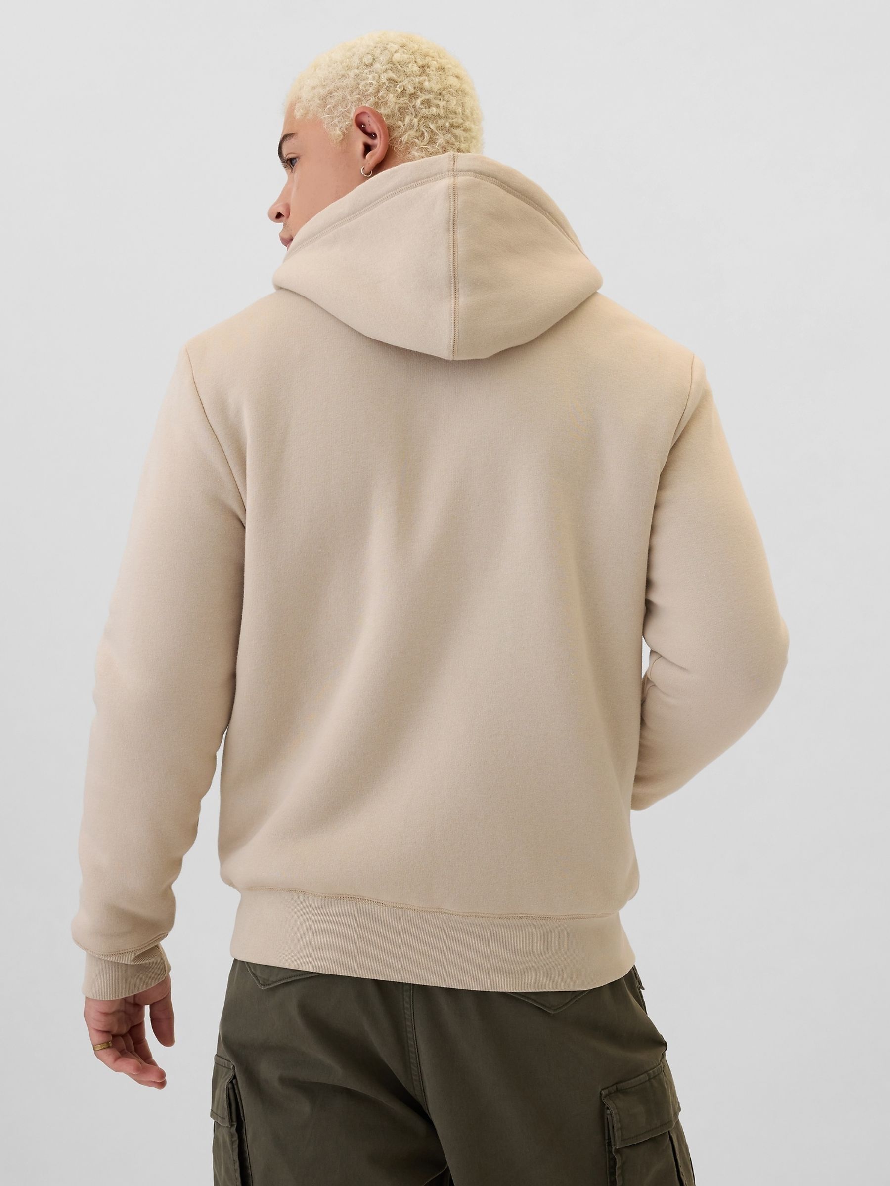 Beige Logo Sherpa-Lined Zip Up Hoodie d - Image 2 of 5