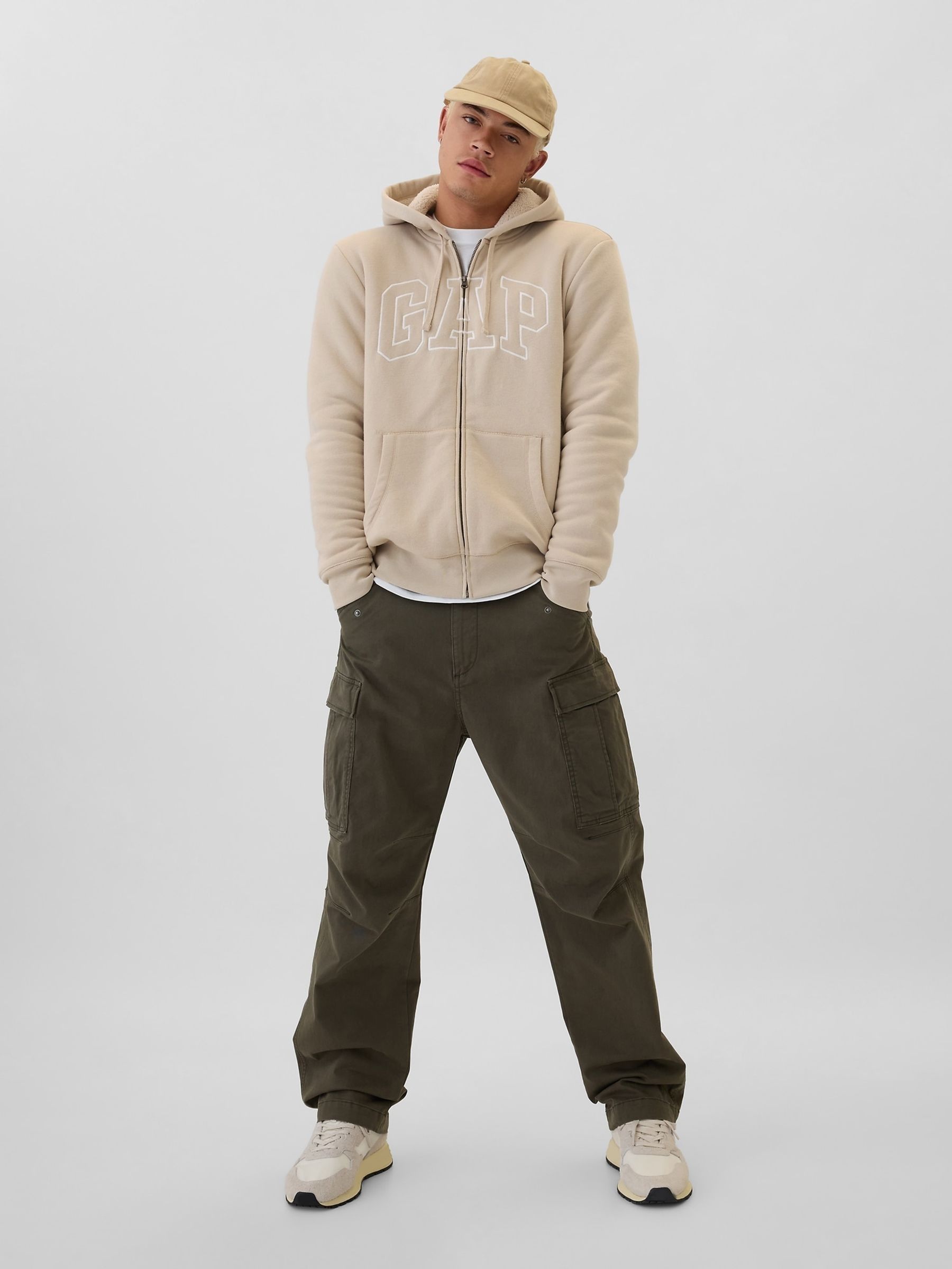 Beige Logo Sherpa-Lined Zip Up Hoodie d - Image 3 of 5