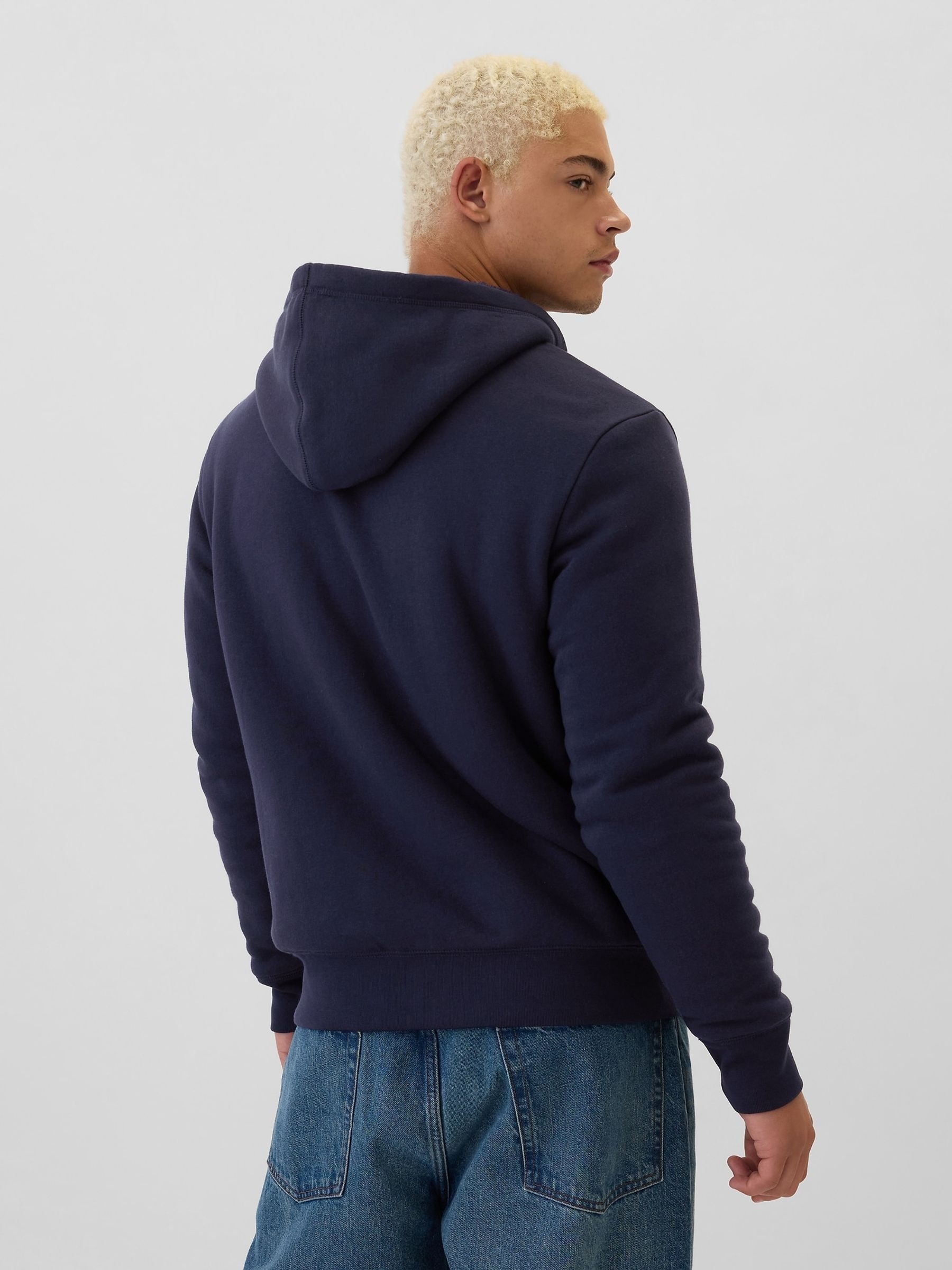 Navy blue Logo Sherpa-Lined Zip Up Hoodie d - Image 2 of 5