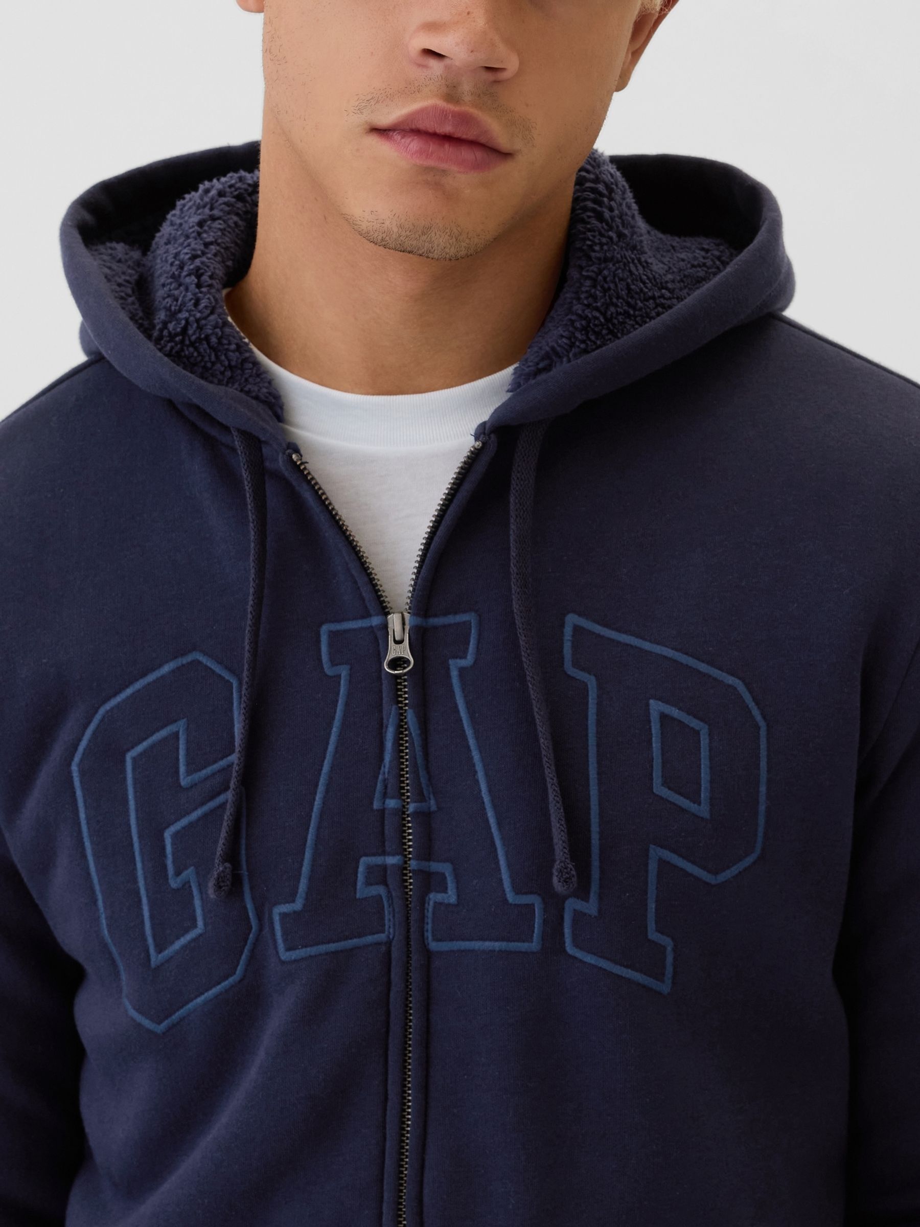 Navy blue Logo Sherpa-Lined Zip Up Hoodie d - Image 4 of 5