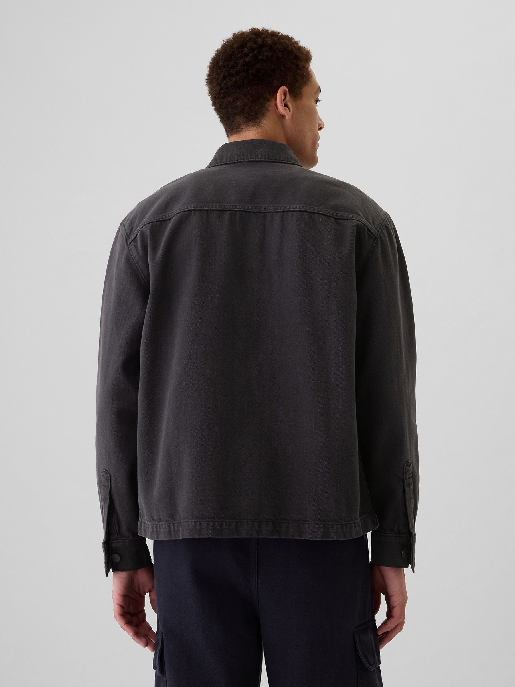 Black Denim Cargo Shirt Jacket - Image 2 of 5