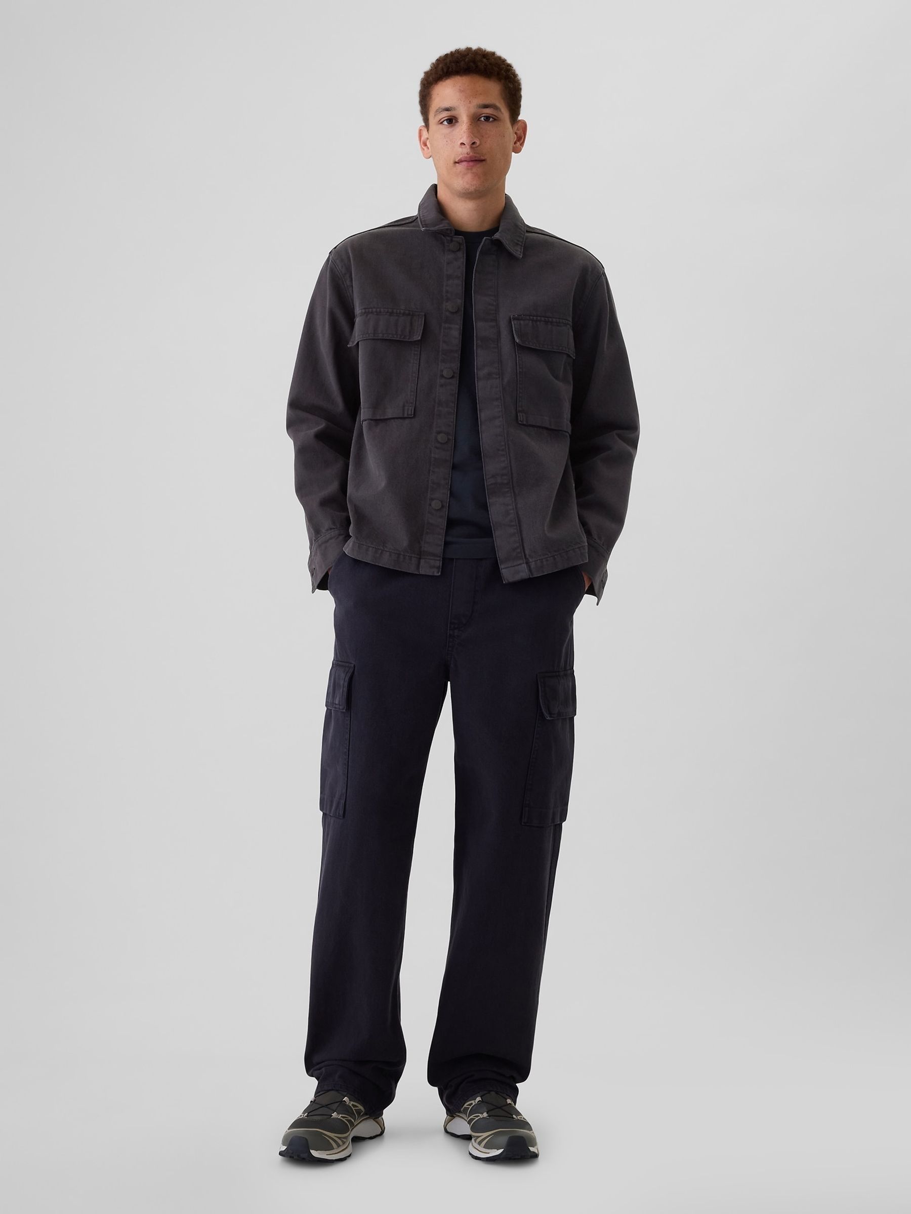 Black Denim Cargo Shirt Jacket - Image 3 of 5