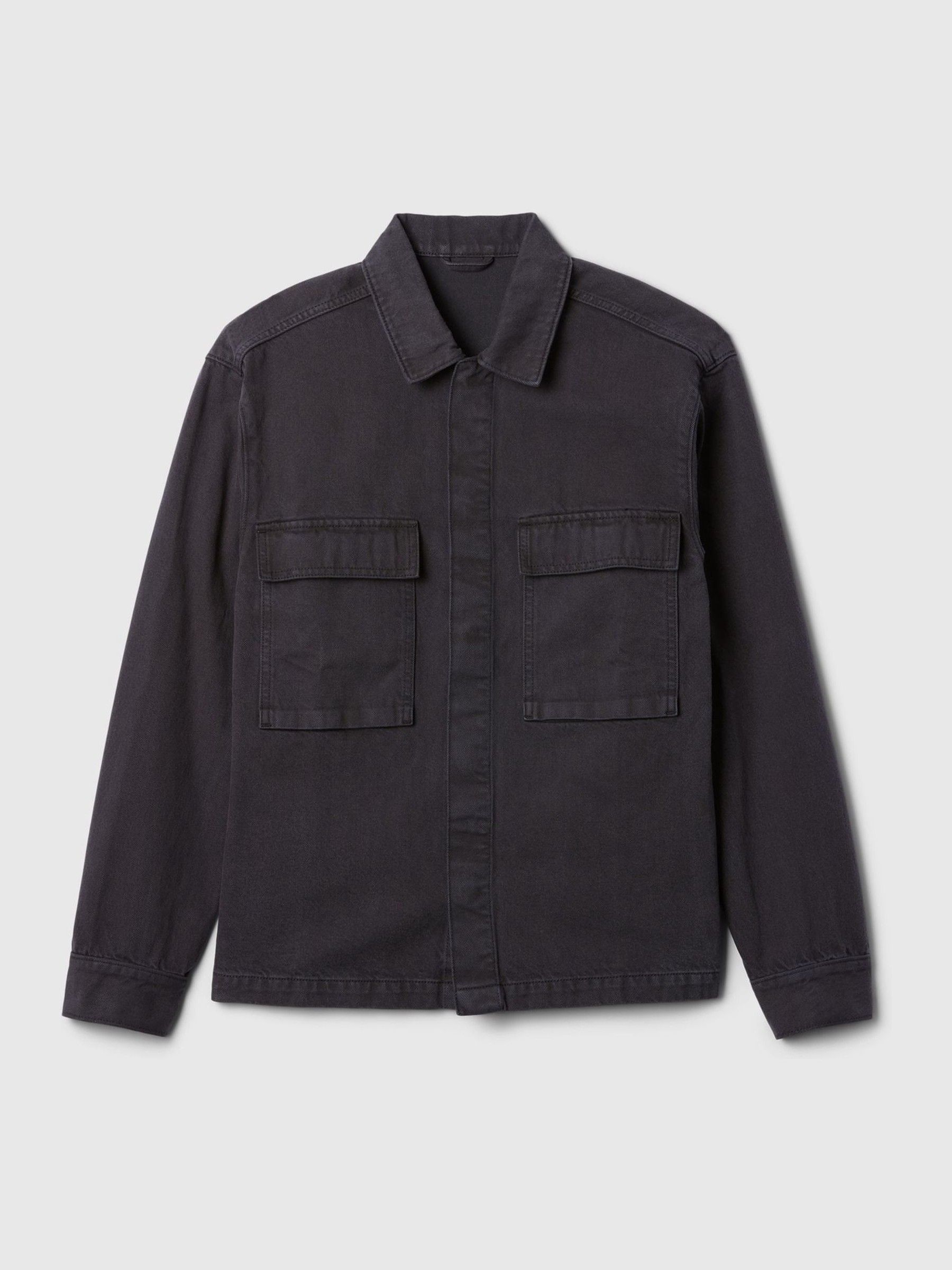 Black Denim Cargo Shirt Jacket - Image 4 of 5