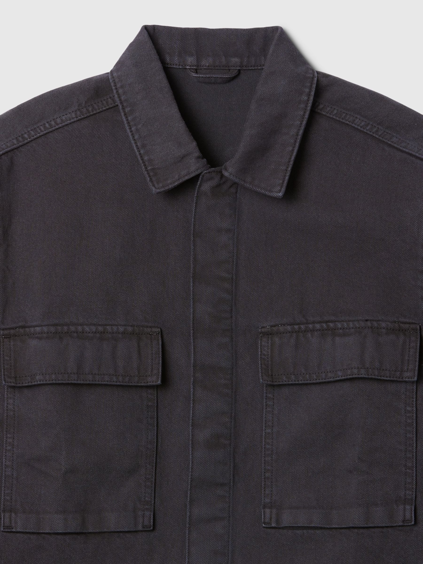 Black Denim Cargo Shirt Jacket - Image 5 of 5