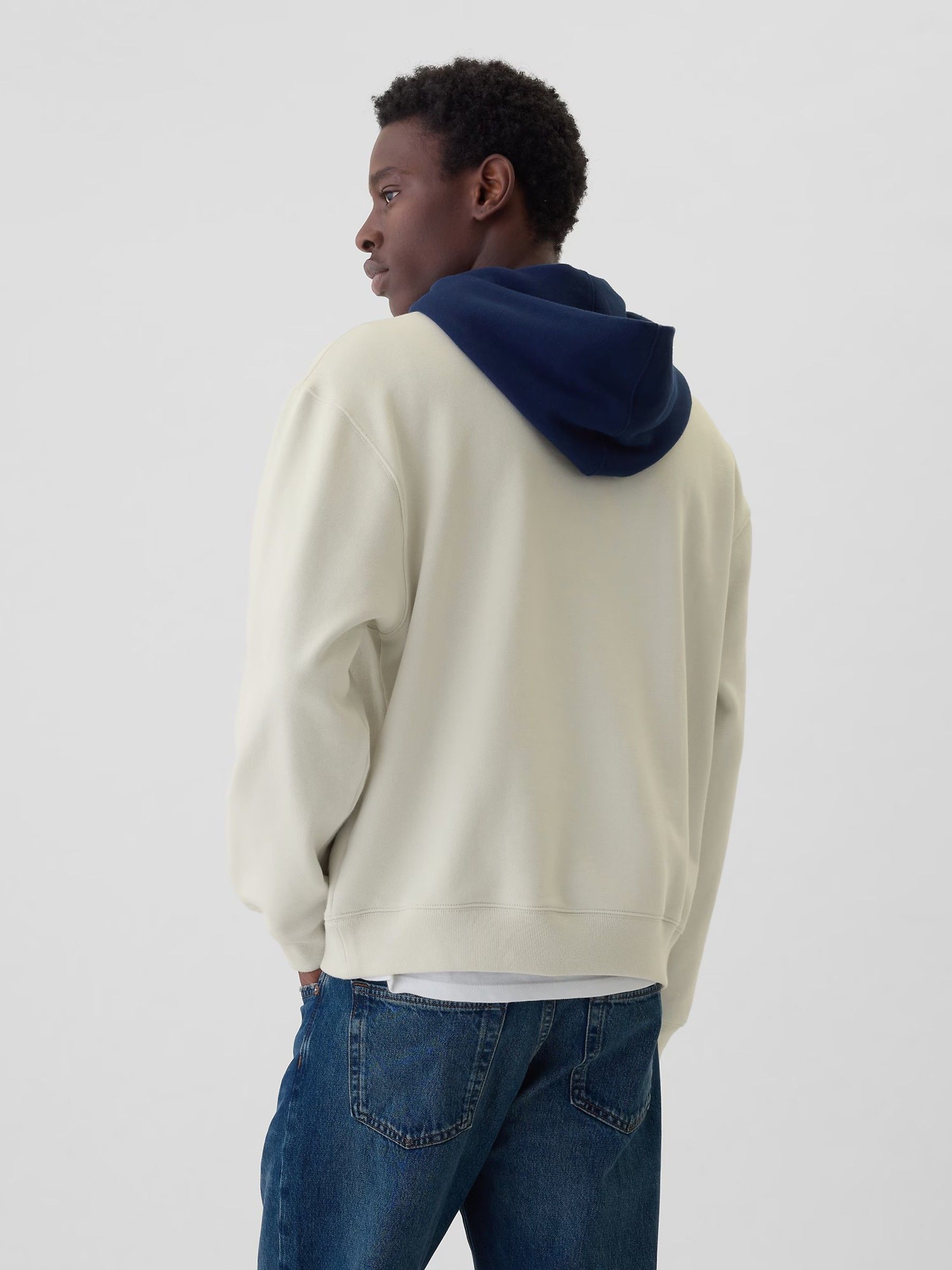 Cream Heavyweight Colourblock Varsity Logo Hoodie - Image 2 of 3