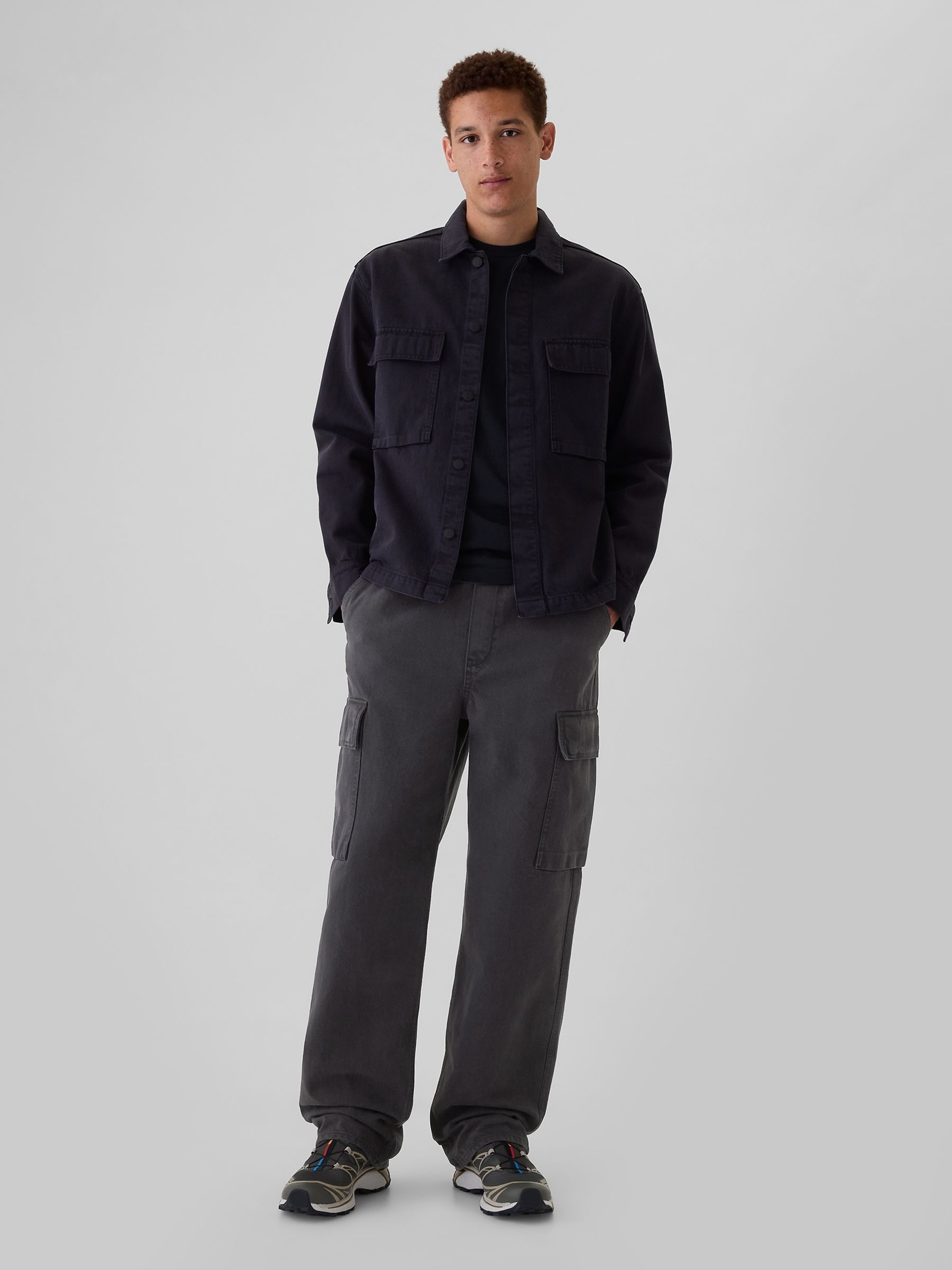 Black Baggy Cargo Jeans - Image 1 of 5